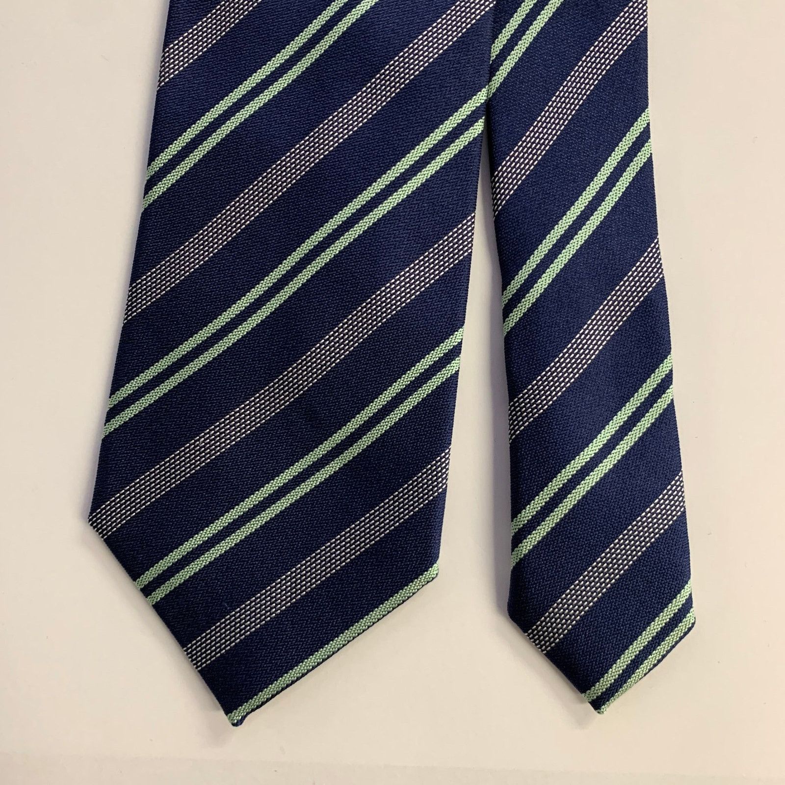 Ermenegildo Zegna ERMENEGILDO ZEGNA Navy Mint Diagonal Stripe Silk Tie Size ONE SIZE - 1 Thumbnail