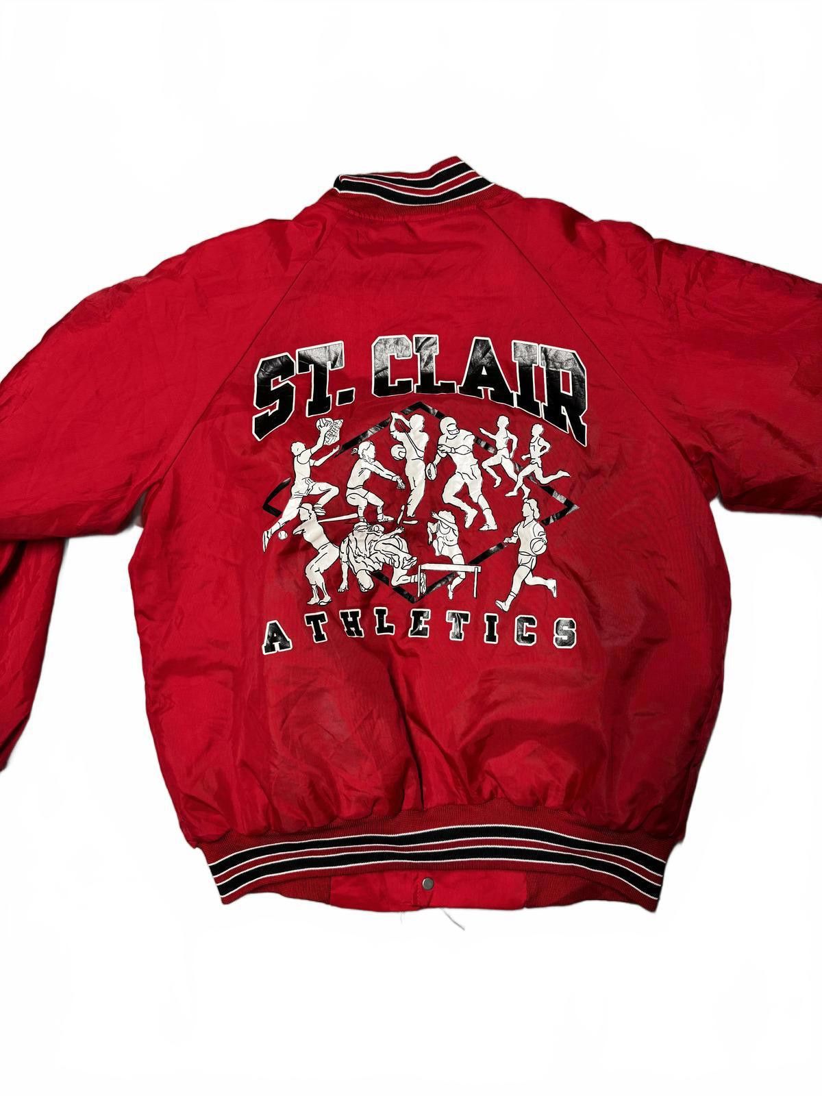 Designer Vintage Red Bomber Jacket with Black Stripes Size L / US 10 / IT 46 - 5 Thumbnail