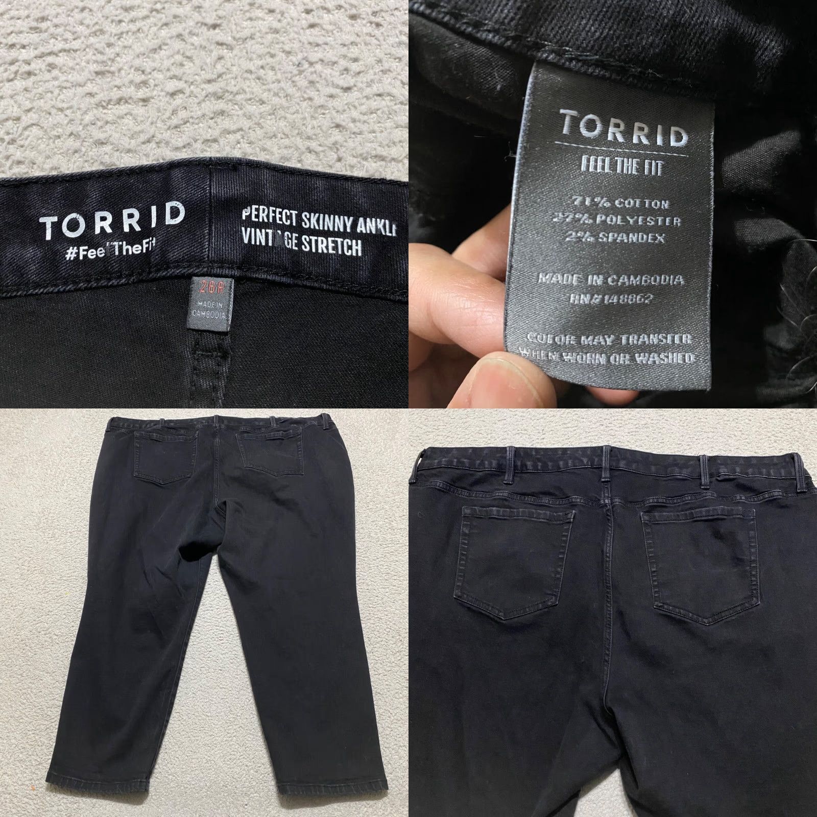 Torrid Torrid Jeans Womens Sz 26 Black Denim Dark Wash Skinny Ankle Stretch Size 32" / US 10 / IT 46 - 8 Thumbnail
