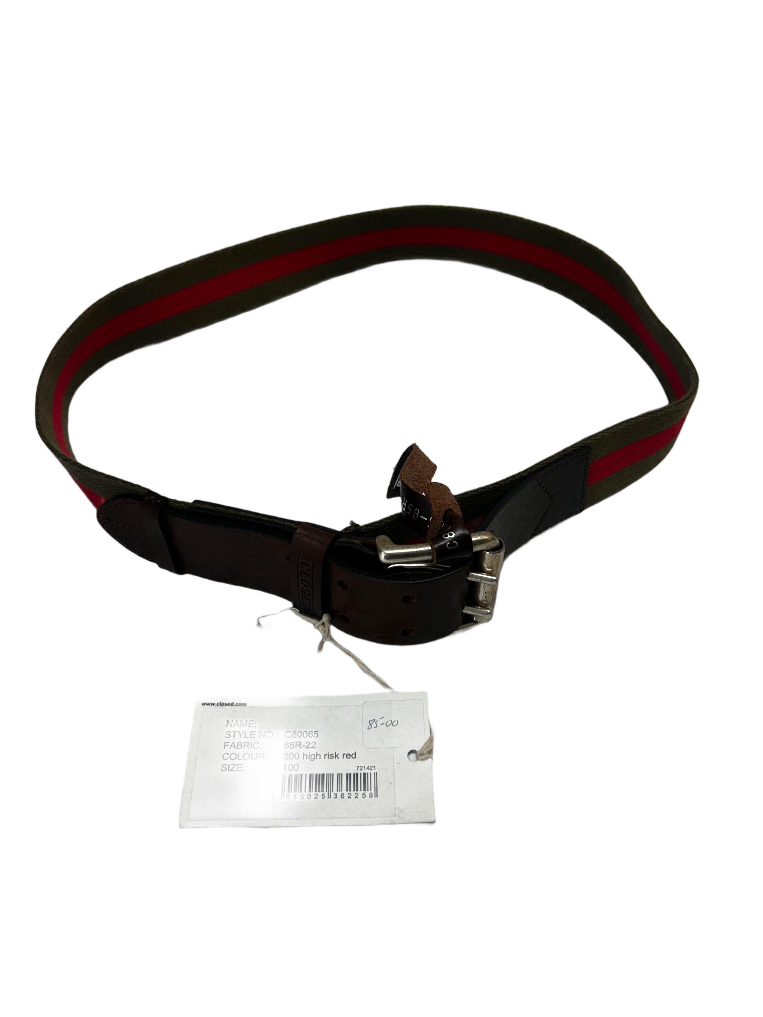 CLOSED Closed Double Notch Belt With Leather & striped Canvas Strap Size 34 - 3 Thumbnail