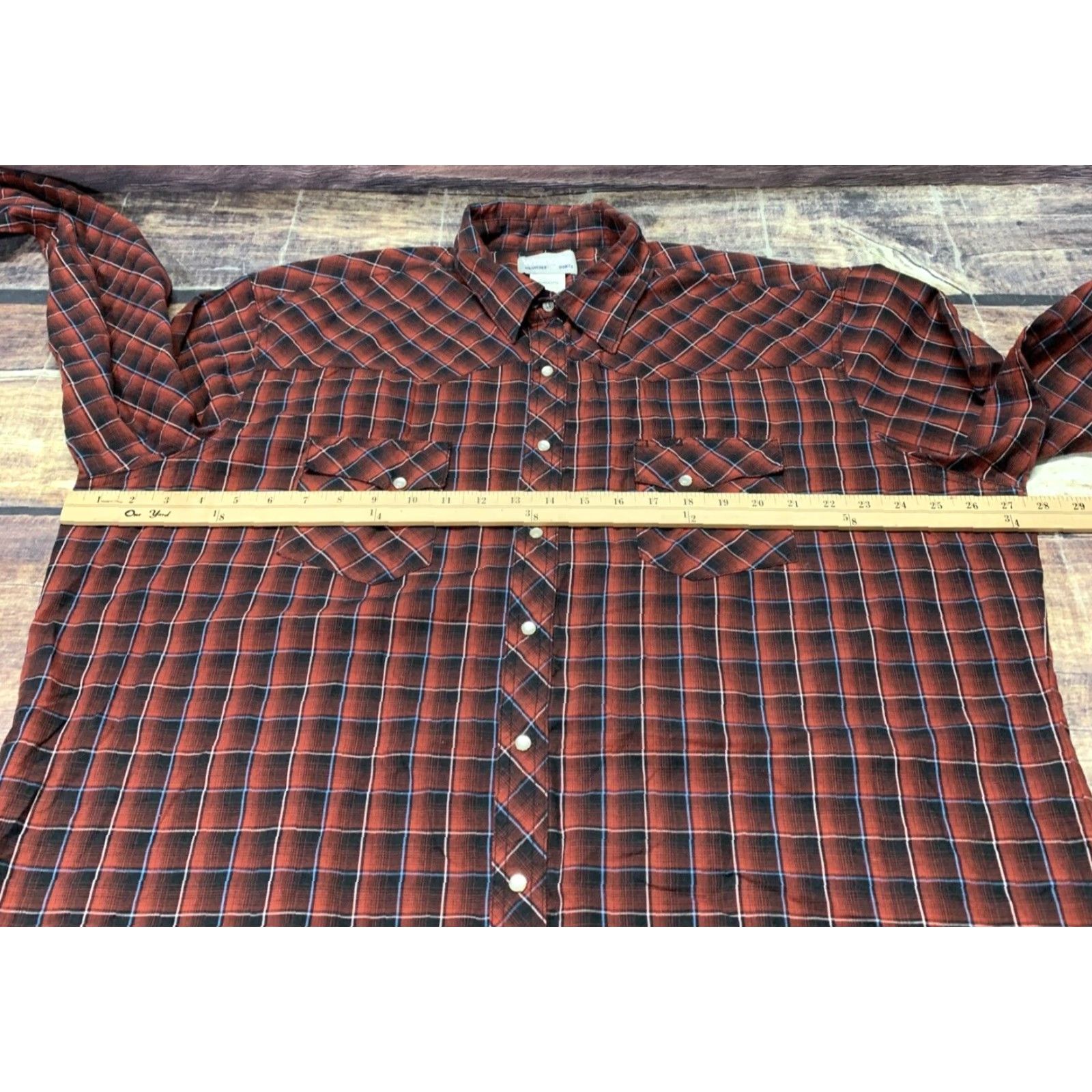 Wrangler Wrangler Wrancher Western Pearl Snap Red Black Long Sleeve Shirt Men's 2XT Size US XXL / EU 58 / 5 - 7 Thumbnail