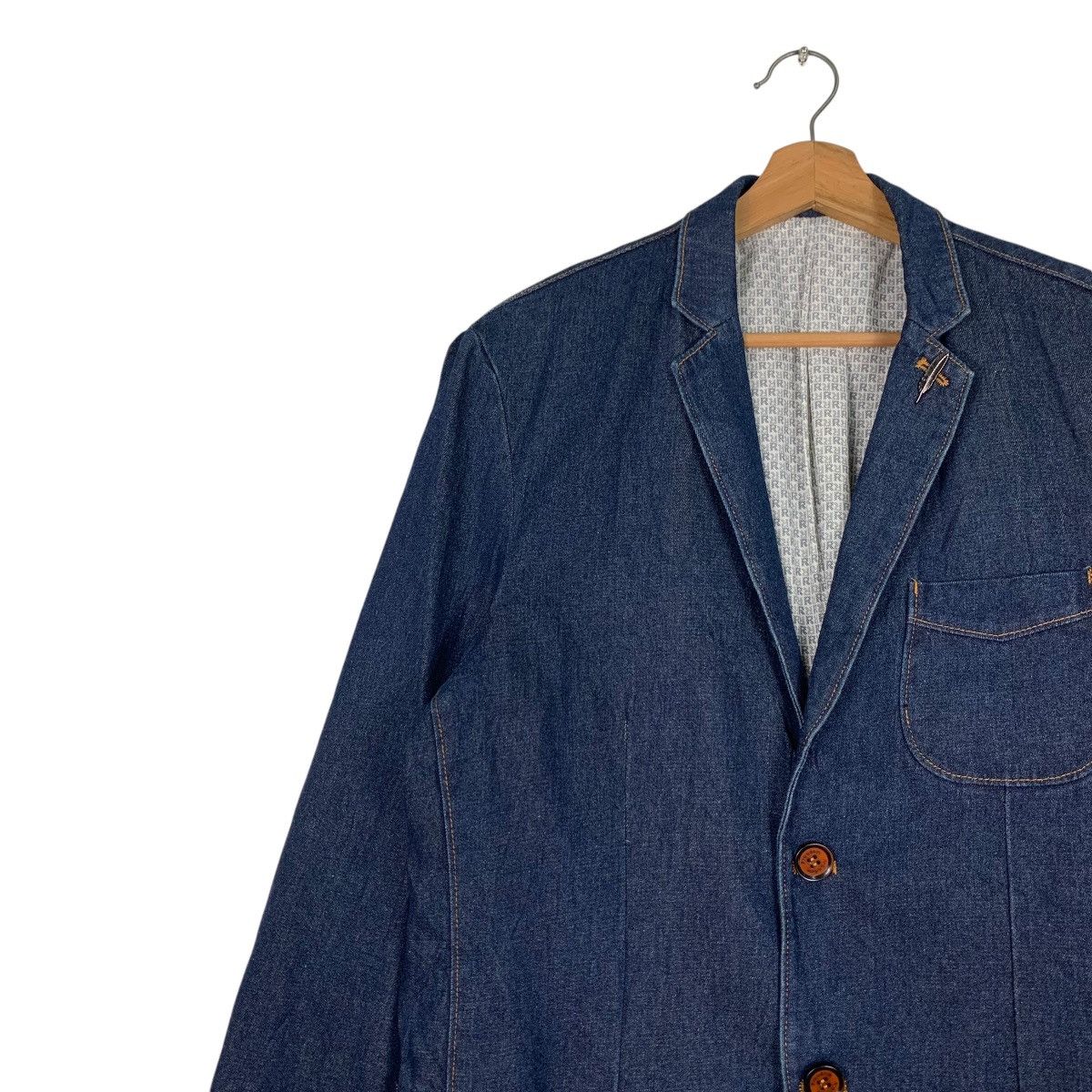 Japanese Brand OUT DOOR Work Casual Blue Denim Jacket #1297-C58 Size US XXL / EU 58 / 5 - 6 Thumbnail