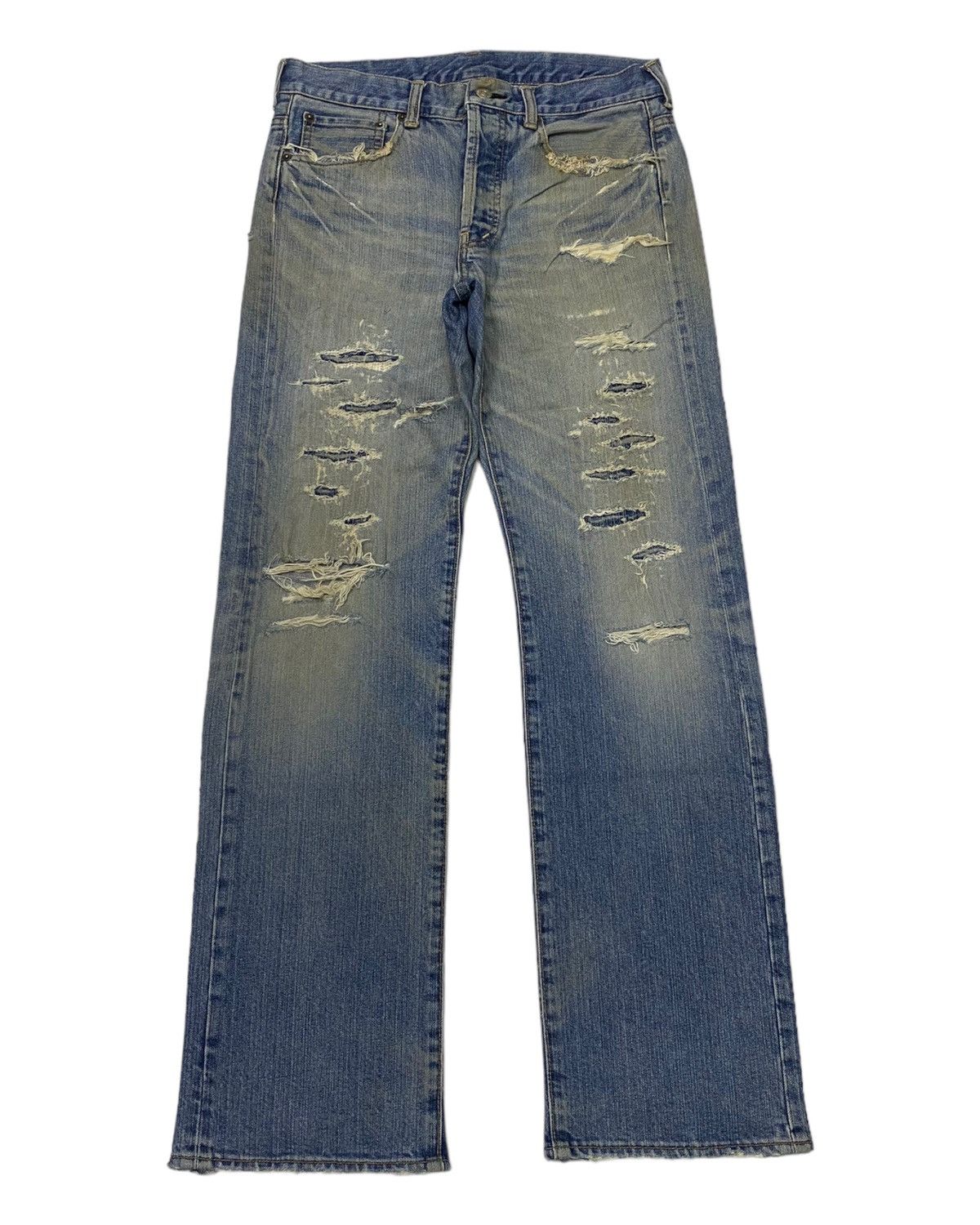 image of Archival Clothing x Distressed Denim archive Takeo Kikuchi Distressed Denim Jeans in Blue (Size 31)
