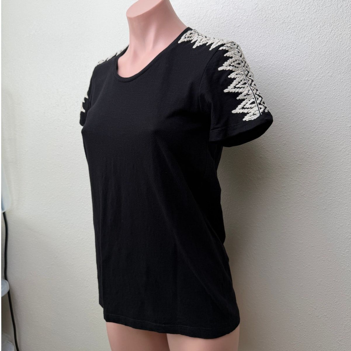 Other Pepin Black Short Sleeve Shirt with Embroidered Shoulders Size XS / US 0-2 / IT 36-38 - 3 Thumbnail