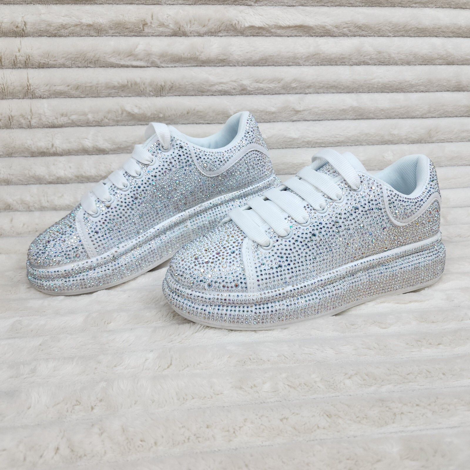 Other Dazzle Cush White Rhinestone Platform Sneakers Tennis Shoes Size US 6 / IT 36 - 1 Thumbnail
