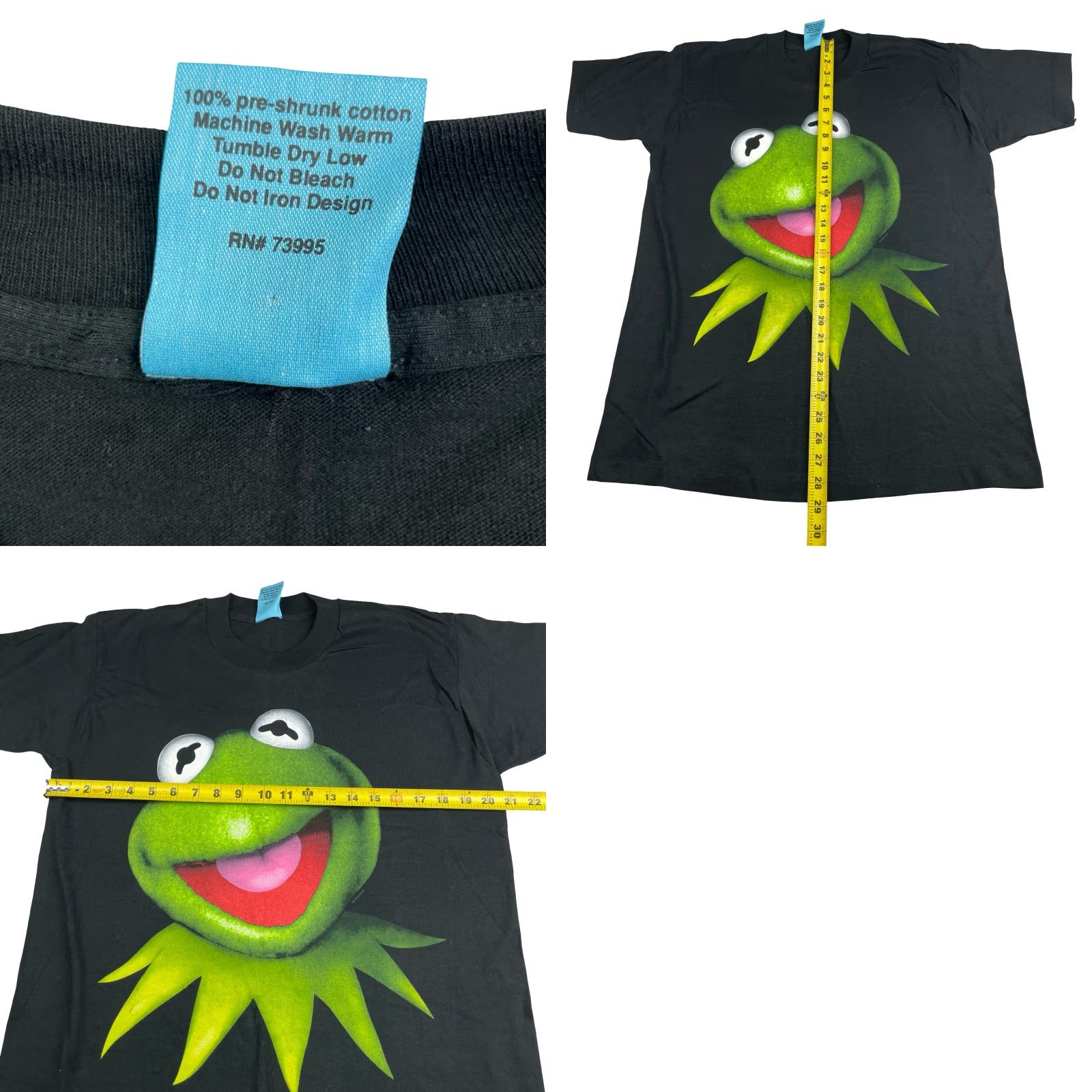 Vintage VTG Kermit The Frog Big Face 100% Oats T-Shirt Men M Black 100% Cotton Short Sleeve Single Stitch Crew Neck USA 90s Cartoon Vintage Mens Size US M / EU 48-50 / 2 - 8 Thumbnail
