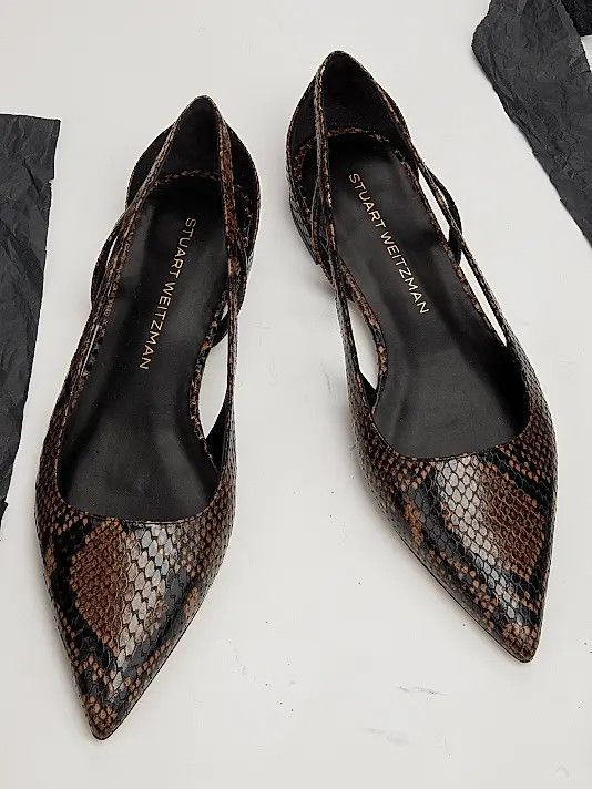 Stuart Weitzman os11x0126 Flat Stuart Power Snake-Embossed Cut-Out Flats Size US 11 / IT 41 - 4 Thumbnail