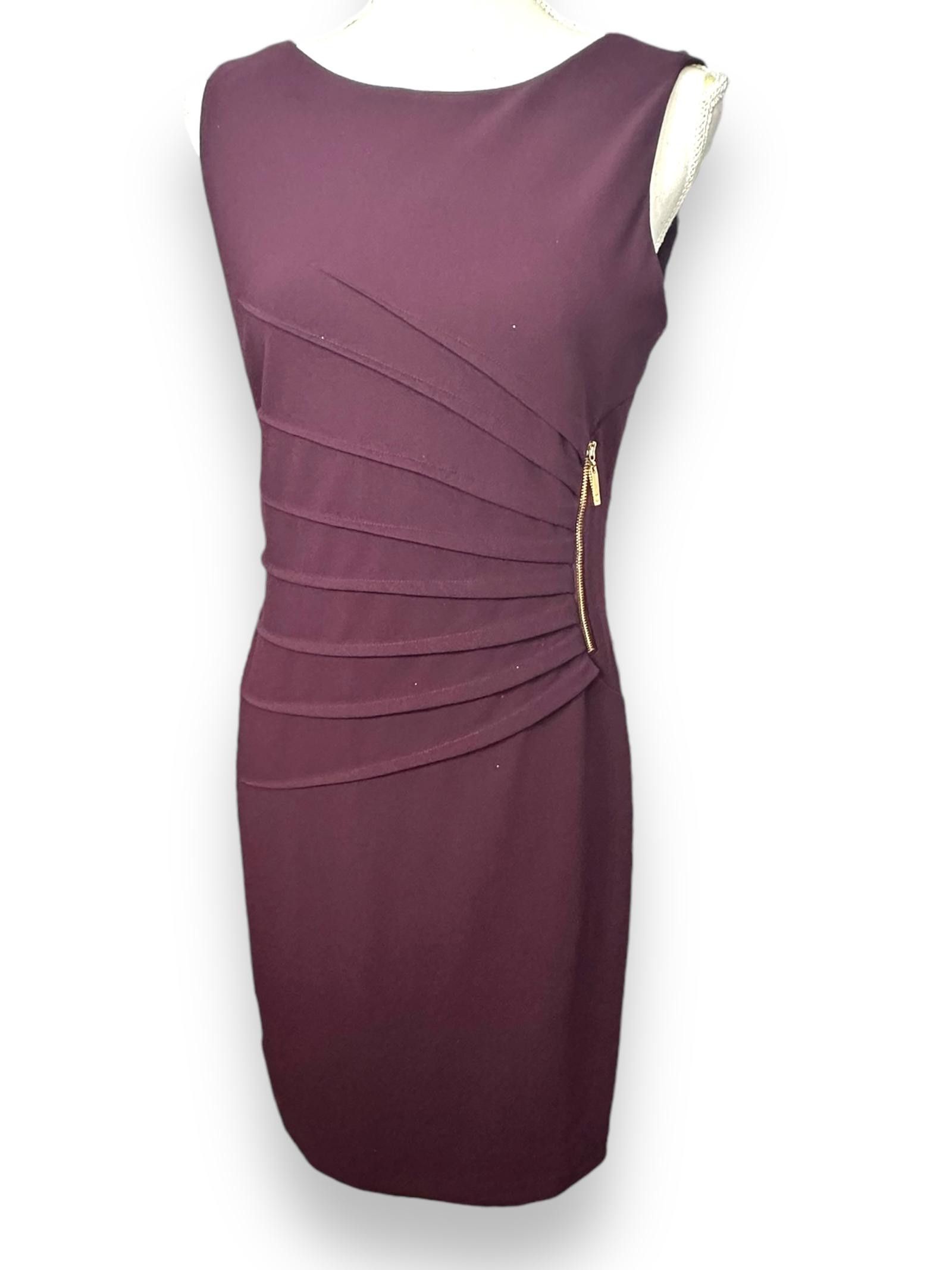 Designer Ivanka Trump Plum Sheath Dress With Sunburst Pleats 6 Size M / US 6-8 / IT 42-44 - 1 Thumbnail