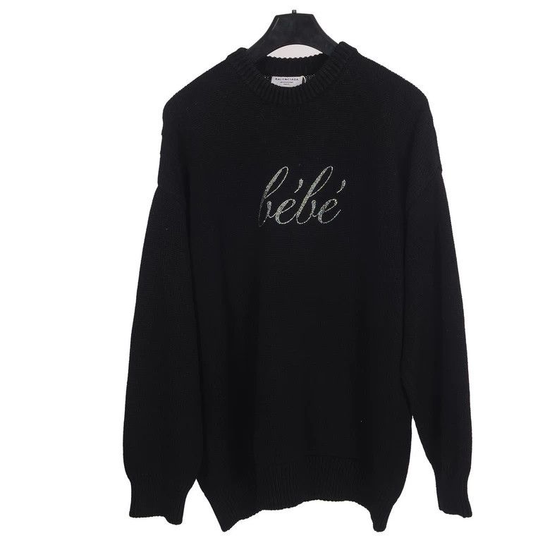 Balenciaga Balenciaga Black monogrammed diamond cotton crewneck long- Size US M / EU 48-50 / 2 - 1 Thumbnail
