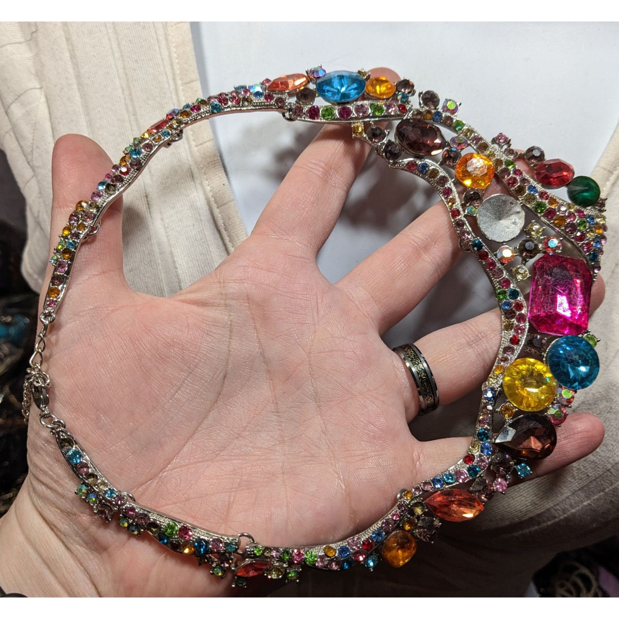 Other Whimsical Glamorous Rainbow Gemmed Collar Necklace Size ONE SIZE - 7 Thumbnail