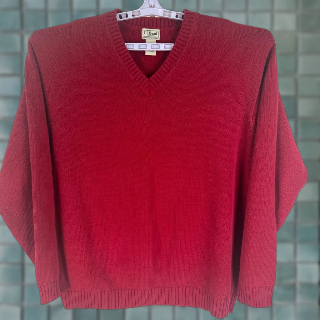 Vintage L.L. Bean Mens 2XL Red V Neck Cotton Pull Over Sweater Size Size US XXL / EU 58 / 5 - 1 Thumbnail