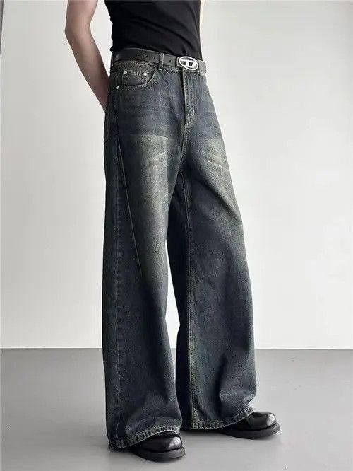 Japanese Brand Men's blue washed distressed straight jeans Size US 32 / EU 48 - 3 Thumbnail