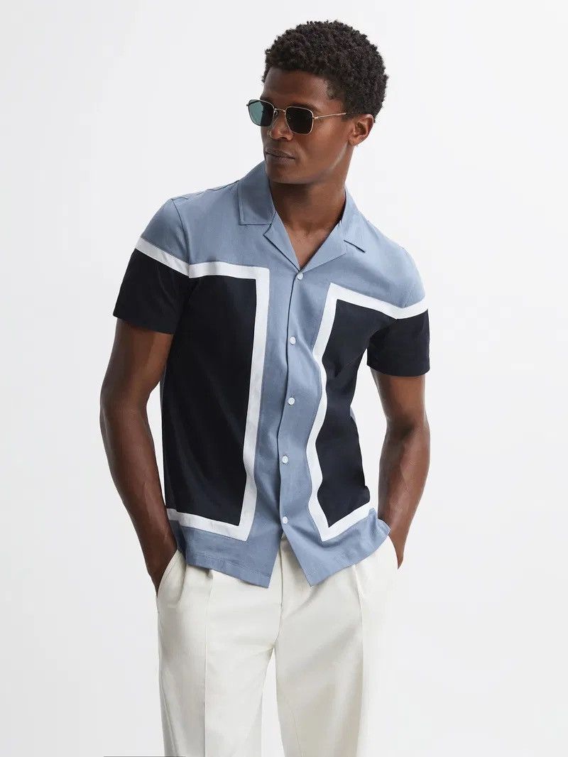 Reiss Reiss Noble Mercerised Colourblock Cuban Collar Shirt Sz: M Size US M / EU 48-50 / 2 - 6 Thumbnail