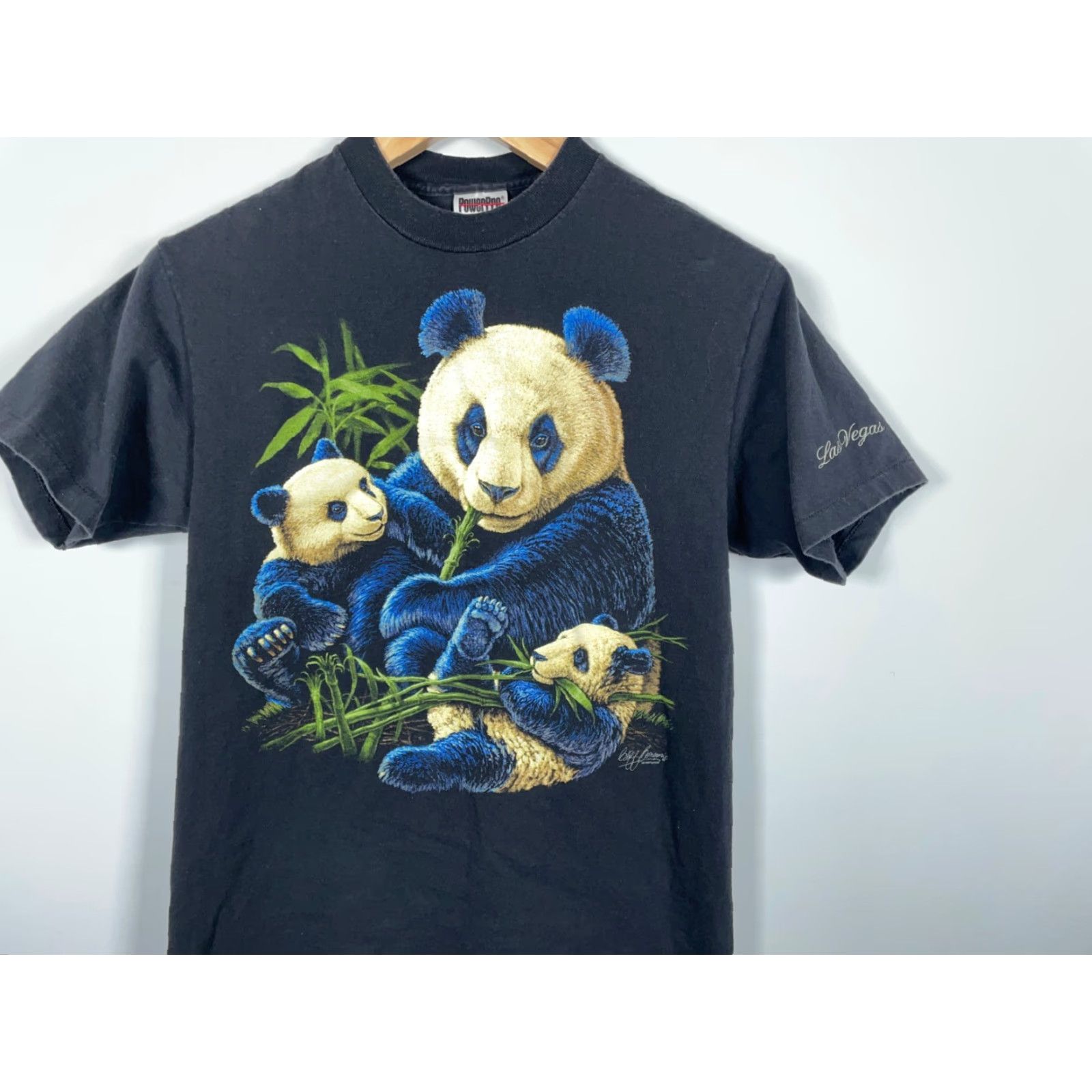 Vintage VINTAGE 90s Las Vegas Panda T-Shirt Adult Small Black Cotton Oneita Crew Neck Short Sleeve Graphic Print Men’s Size US S / EU 44-46 / 1 - 4 Thumbnail