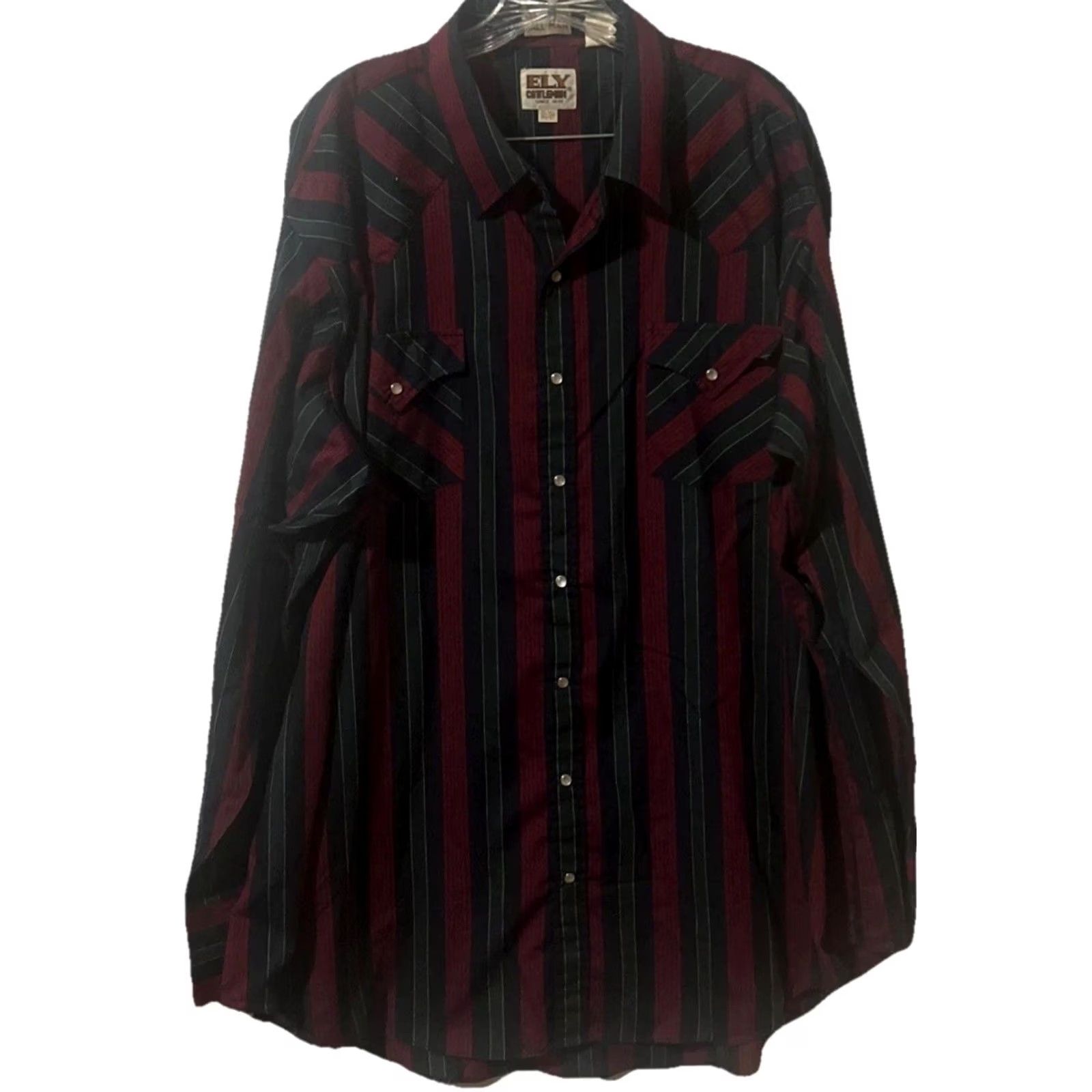 Vintage Ely Cattleman Shirt Mens 3XL Tall Blue Green Striped Western Pearl Snap Button-Up Camp Casual Workwear Mens Big & Tall Shirt Size US XXL / EU 58 / 5 - 2 Thumbnail