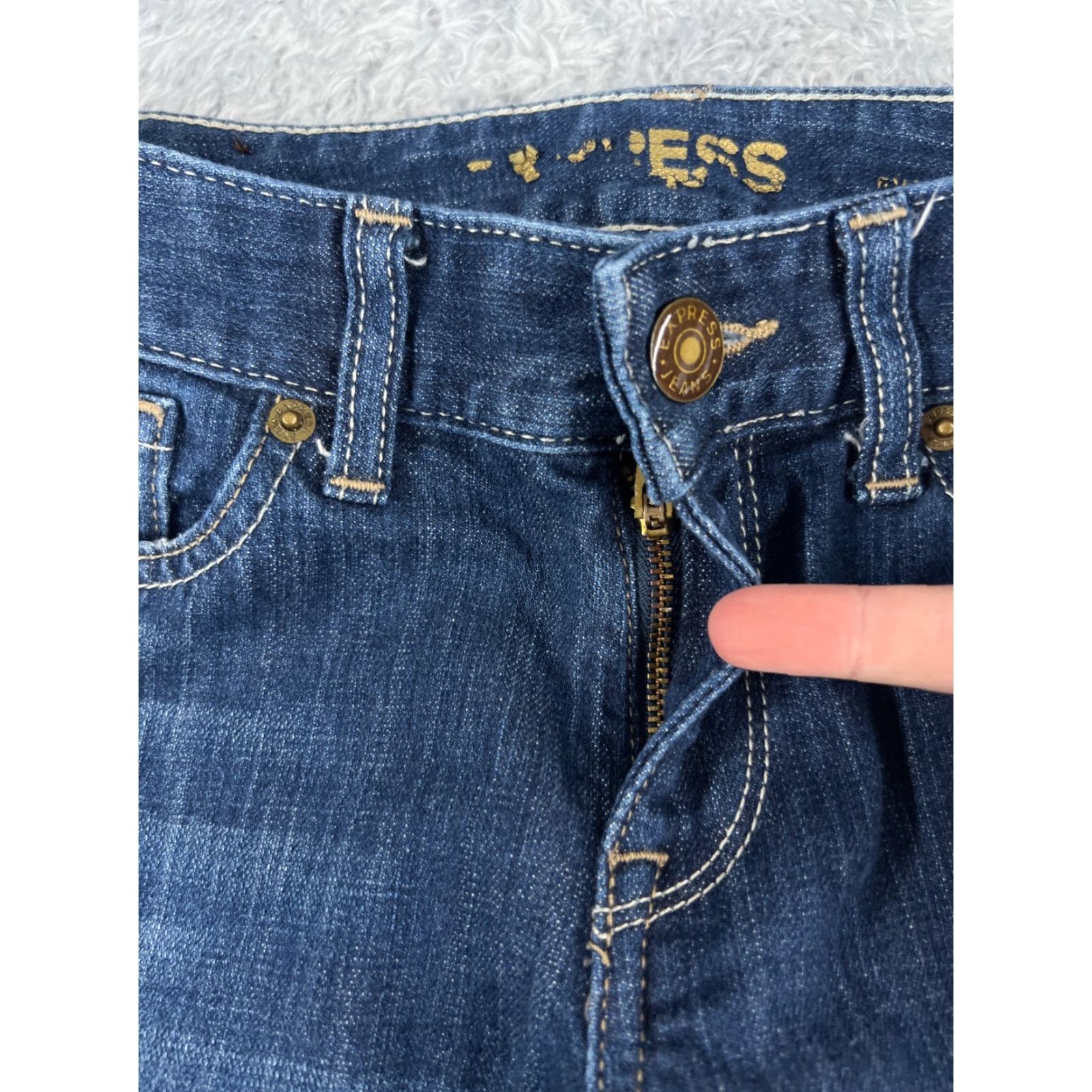 Express Express Jeans Womens Jeans Flared 26x28 Blue Denim Low Rise 0 Regular Cotton Elastane 5-Pocket Mens Womens Size 25" / US 0 / IT 36 - 5 Thumbnail