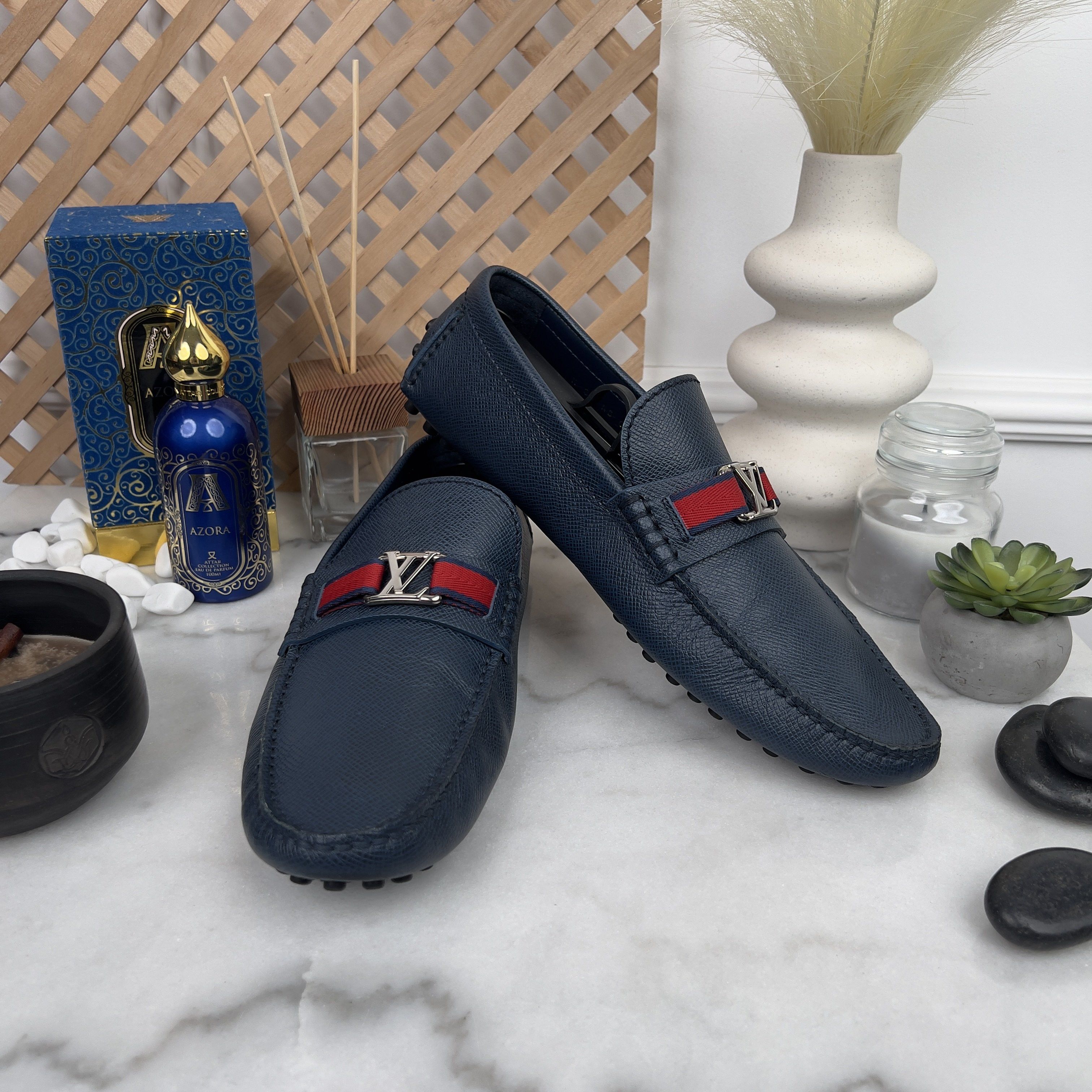Louis Vuitton Hockenheim Moccasins Blue Taiga Leather Size US 9.5 / EU 42-43 - 2 Thumbnail