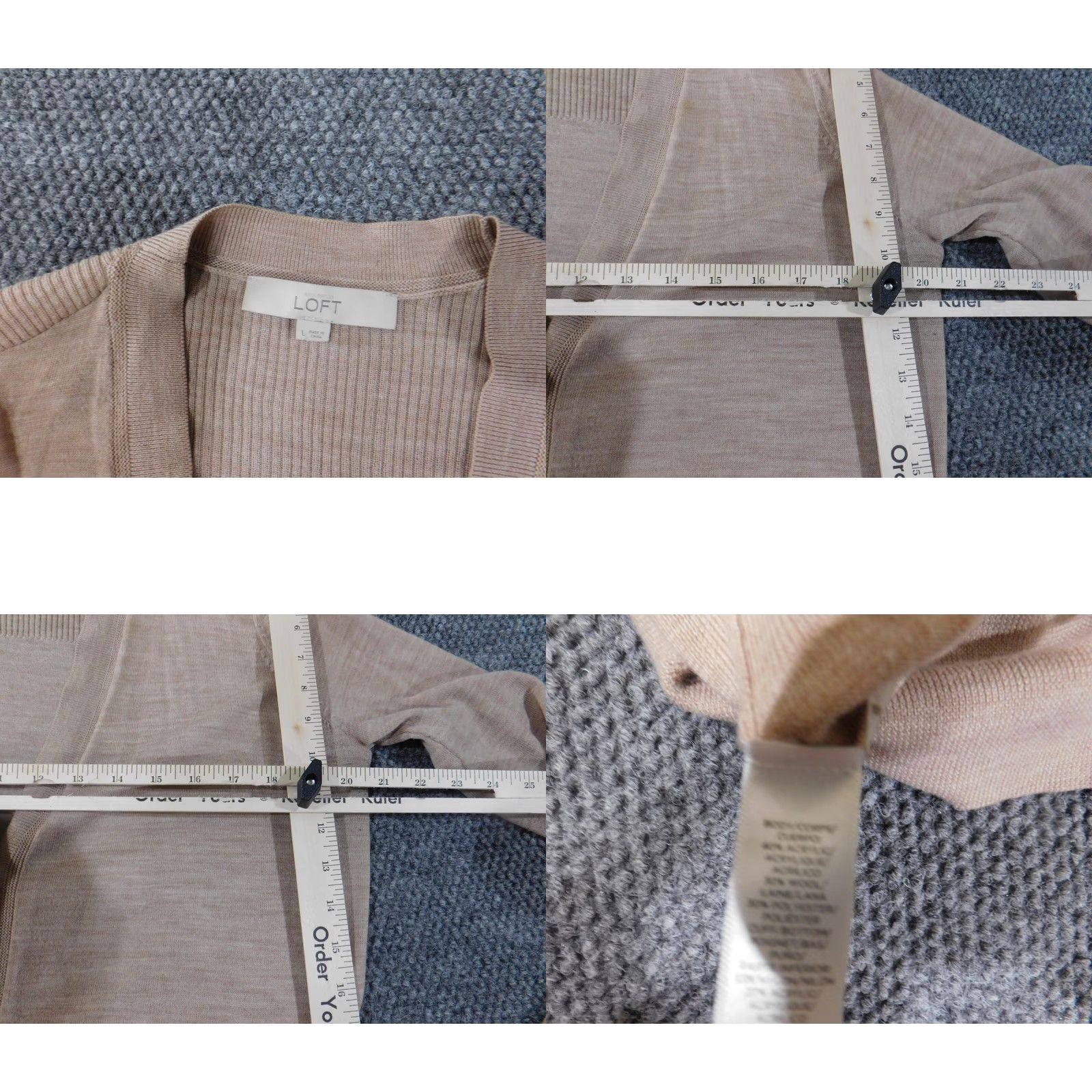Loft LOFT Cardigan Sweater Womens L Beige Knit Rib Button V-Neck Stretch Casual Modern Designer Fall Winter Spring Size L / US 10 / IT 46 - 8 Thumbnail
