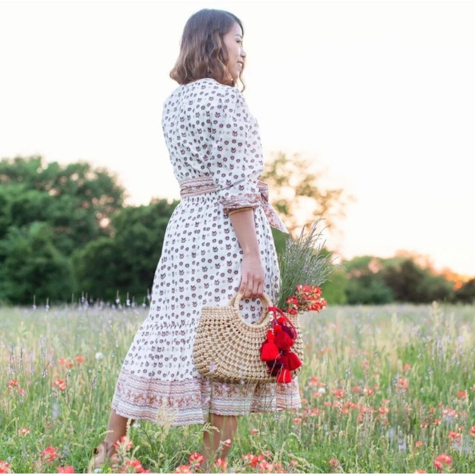 Cleobella Cleobella Blakely Midi Peasant Organic Cotton Floral Dress Size M / US 6-8 / IT 42-44 - 4 Thumbnail