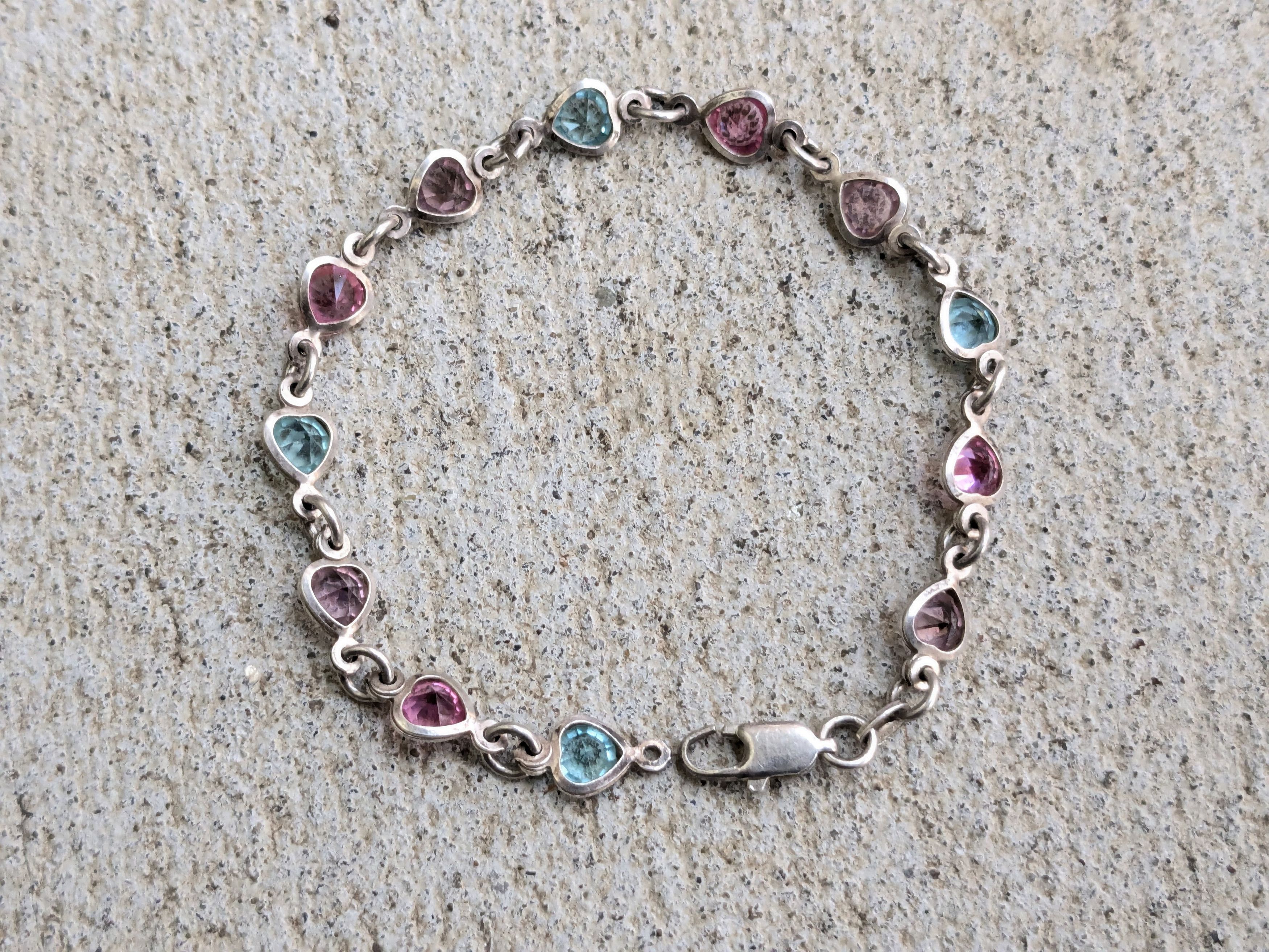 Jewelry Vintage Sterling Silver Bracelet 7.25" Italy Rainbow Hearts Size ONE SIZE - 6 Thumbnail