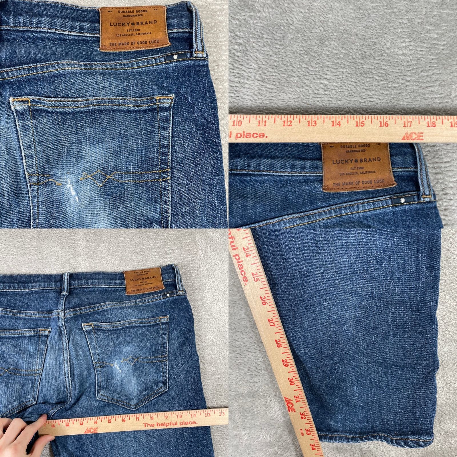 Lucky Brand Lucky Brand Jeans Men Slim 32x32 Blue Medium Wash Denim Distressed Pockets Zip Button 32in Inseam, 32W, Regular, Vintage: No, 121 Size US 32 / EU 48 - 9 Thumbnail
