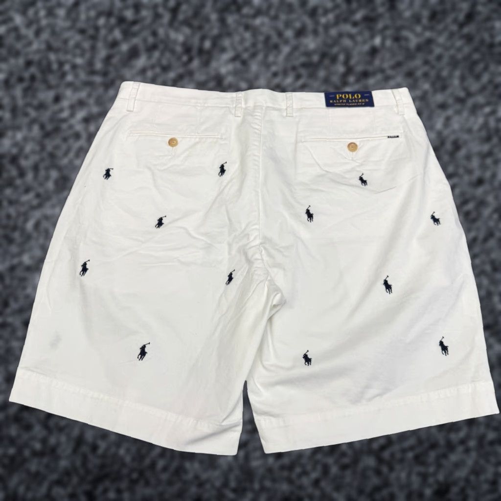 Polo Ralph Lauren Stretch Classic Flat 9 in All Over Pony Mens Shorts Sz 36 White Chino Cotton NWT Mens Shorts