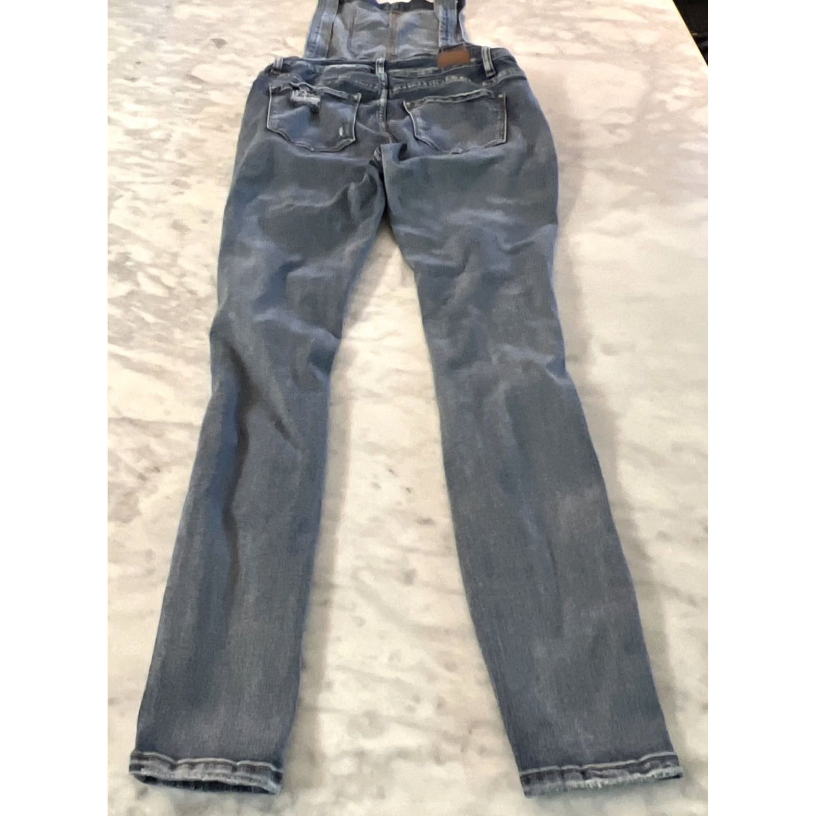 Denime Judy Blue Distressed Denim Overalls Womens M Whiskers Blue Skinny Thrashed Size 32" / US 10 / IT 46 - 5 Thumbnail