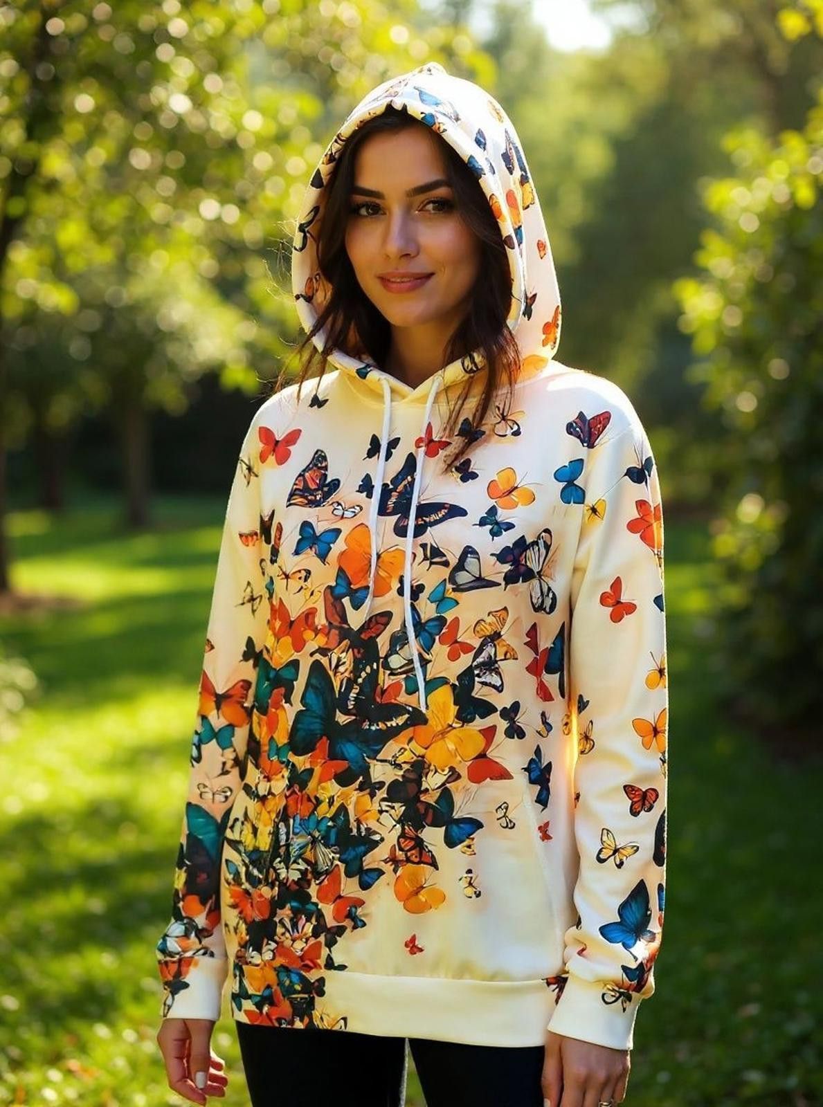 Other Butterfly Print Women's Hoodie Sweatshirt Size L / US 10 / IT 46 - 2 Thumbnail