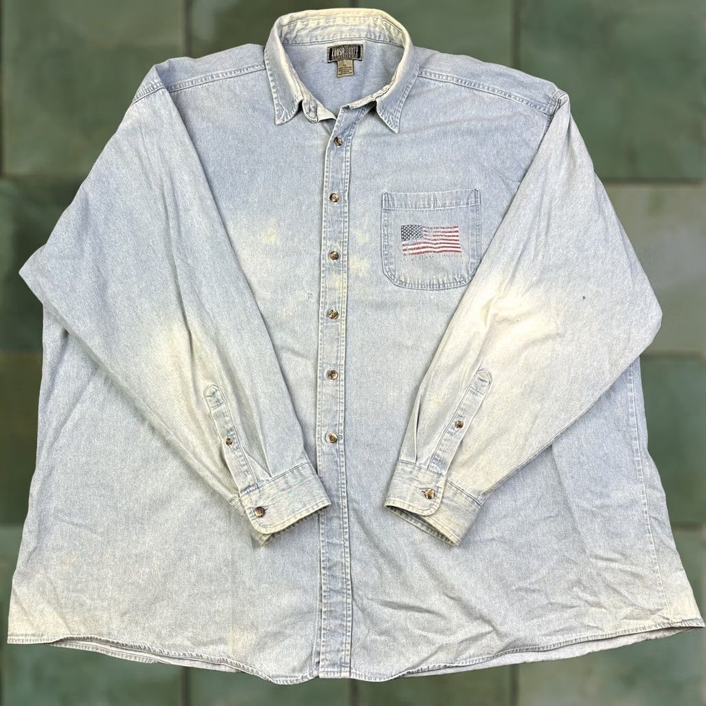 Denime VINTAGE American Flag Denim Button Up Shirt 4X Unisex Adults blue Sun Faded USA 90s 80s Coosa County Size US XXL / EU 58 / 5 - 1 Thumbnail