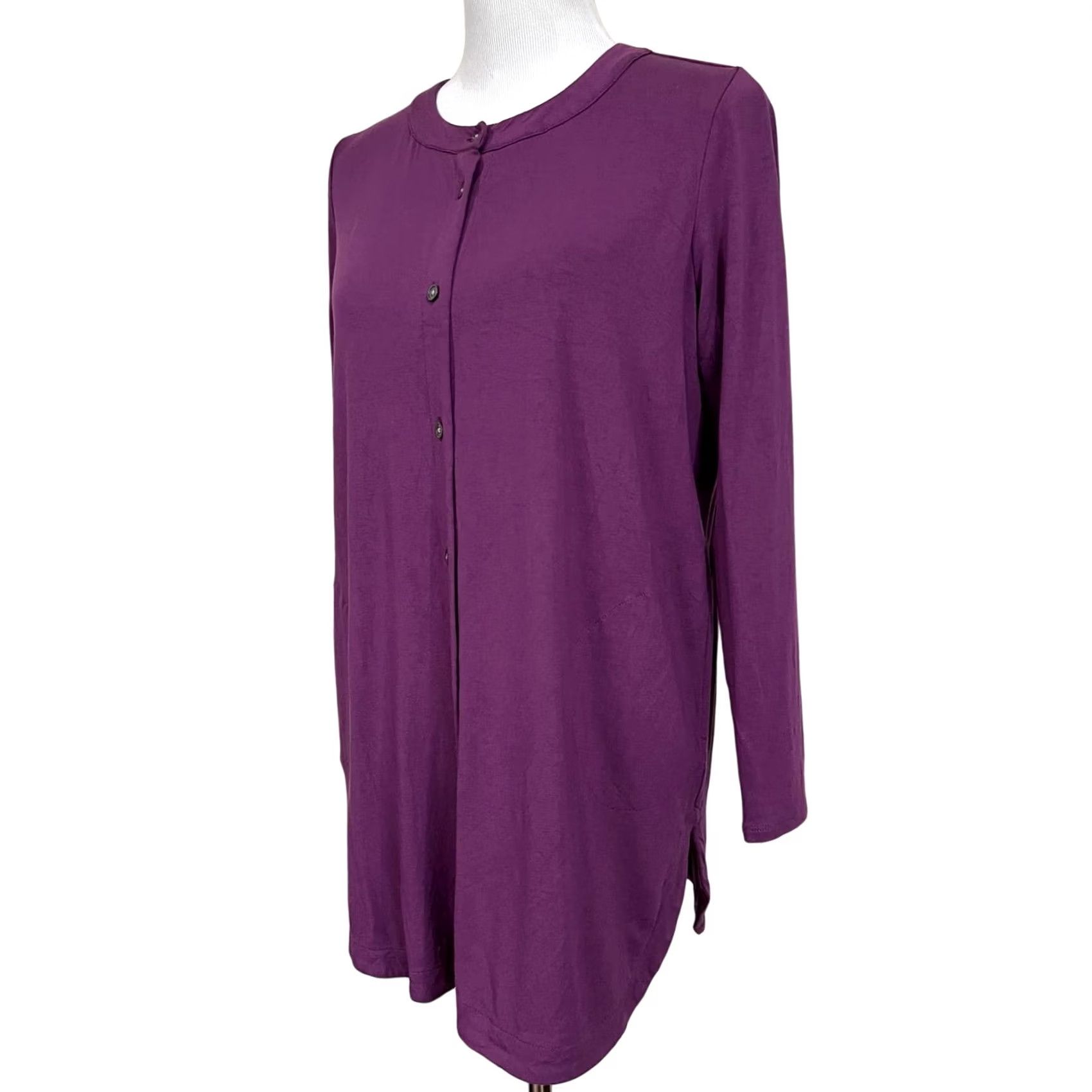 J. Jill J.Jill Wearever Top Long Sleeve Knit Button Front Tunic Pockets Women’s Petite M Purple Knit's Tunic Blouse Shirt Size M / US 6-8 / IT 42-44 - 2 Thumbnail