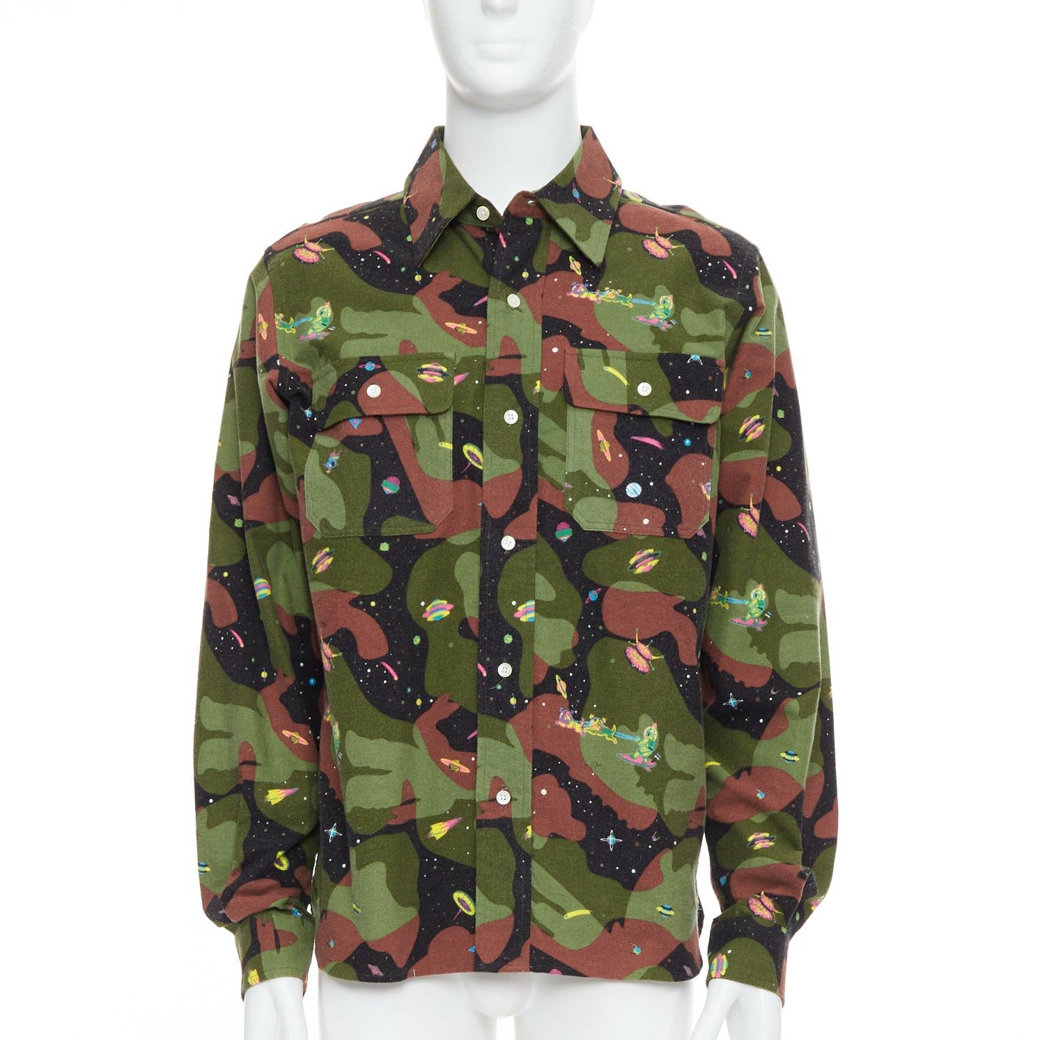 Billionaire Boys Club BILLIONAIRE BOYS CLUB green brown cotton camo UFO print shirt M Size US M / EU 48-50 / 2 - 1 Thumbnail