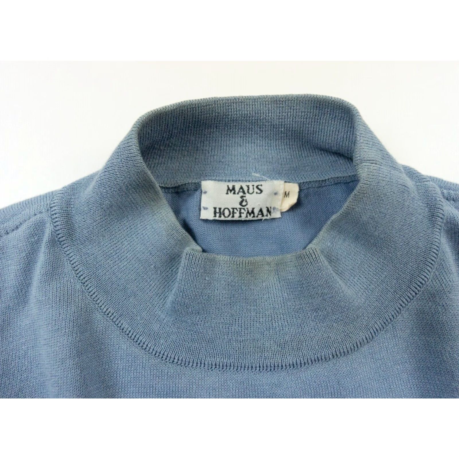 Vintage Maus & Hoffman Men Sweater Pullover Mock Neck Lightweight Blue Medium Regular Knit Cotton Polyester Fall Spring Summer Winter Classic Preppy Size US M / EU 48-50 / 2 - 6 Thumbnail
