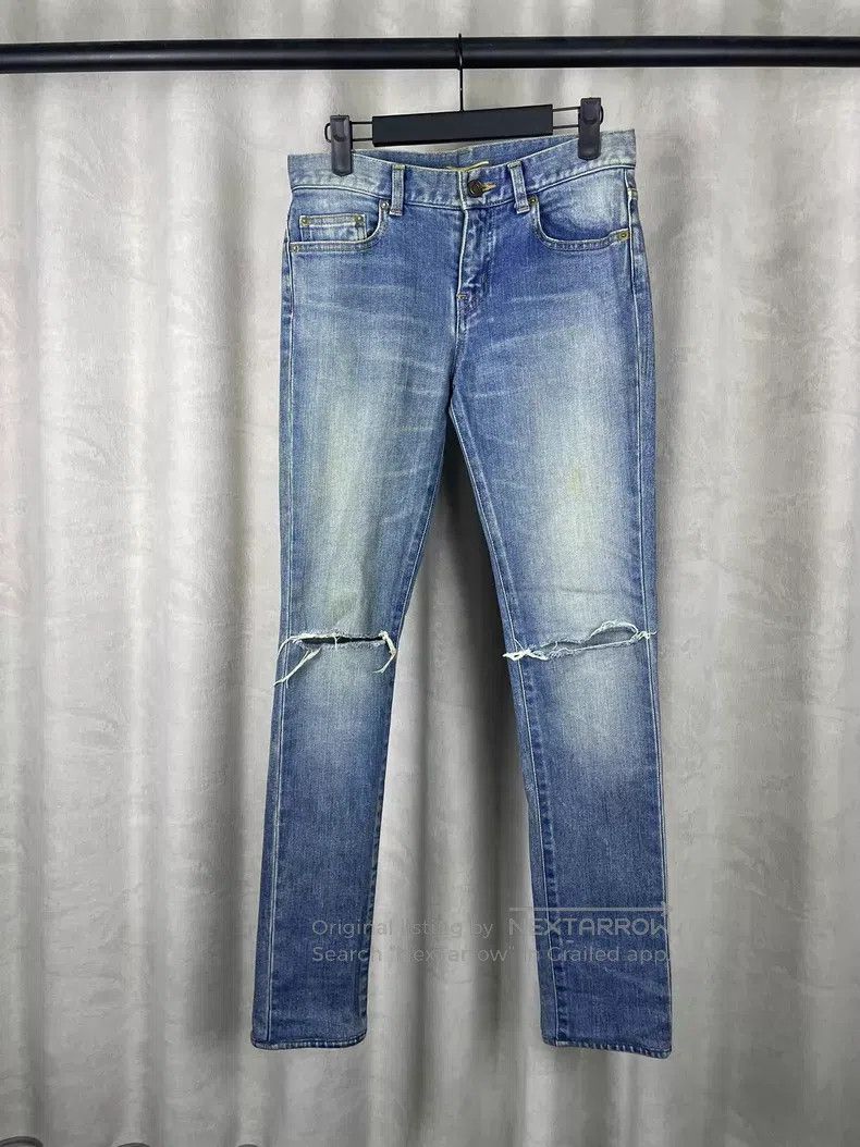 Saint Laurent Paris Saint Laurent Paris Blue Washed Cut and Worn Denim Jeans i Size US 26 / EU 42 - 1 Thumbnail
