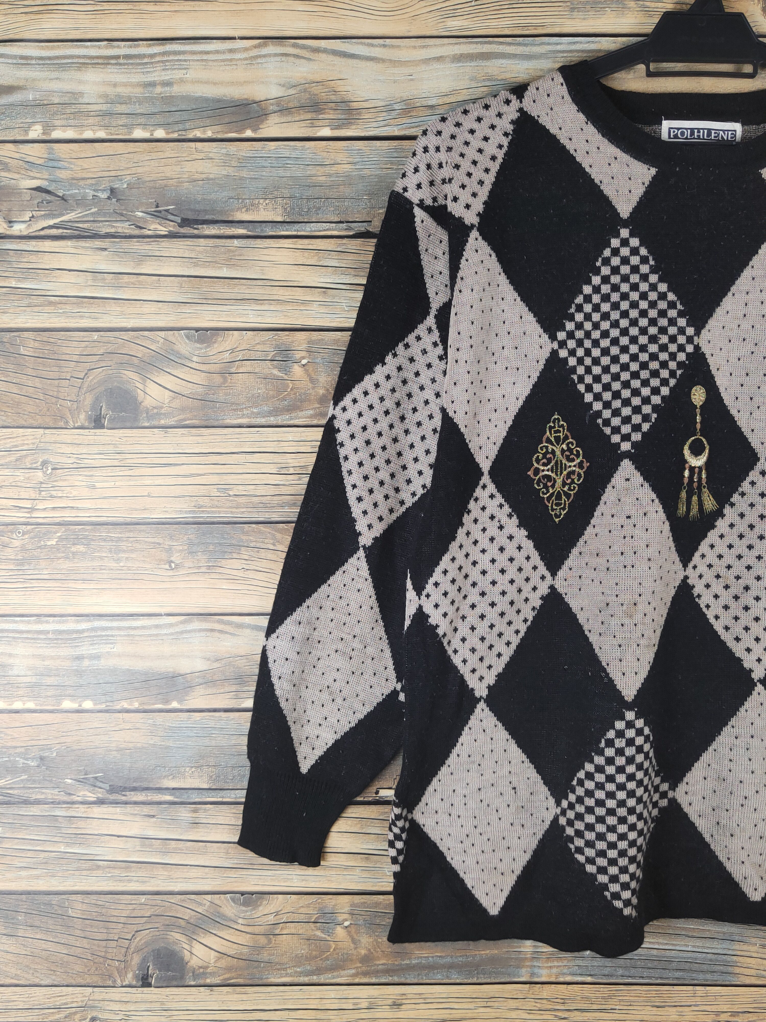 Homespun Knitwear Polhlene Black Brown Knitwear Long Sleeve T-shirts #W1530 Size M / US 6-8 / IT 42-44 - 3 Thumbnail
