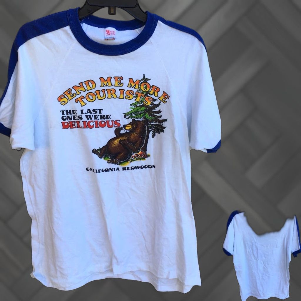Vintage VINTAGE Textile Prints California Redwoods T Shirt Ringer 80s XL White Mens Graphic Tee Send Me More Tourists Size US XL / EU 56 / 4 - 1 Thumbnail