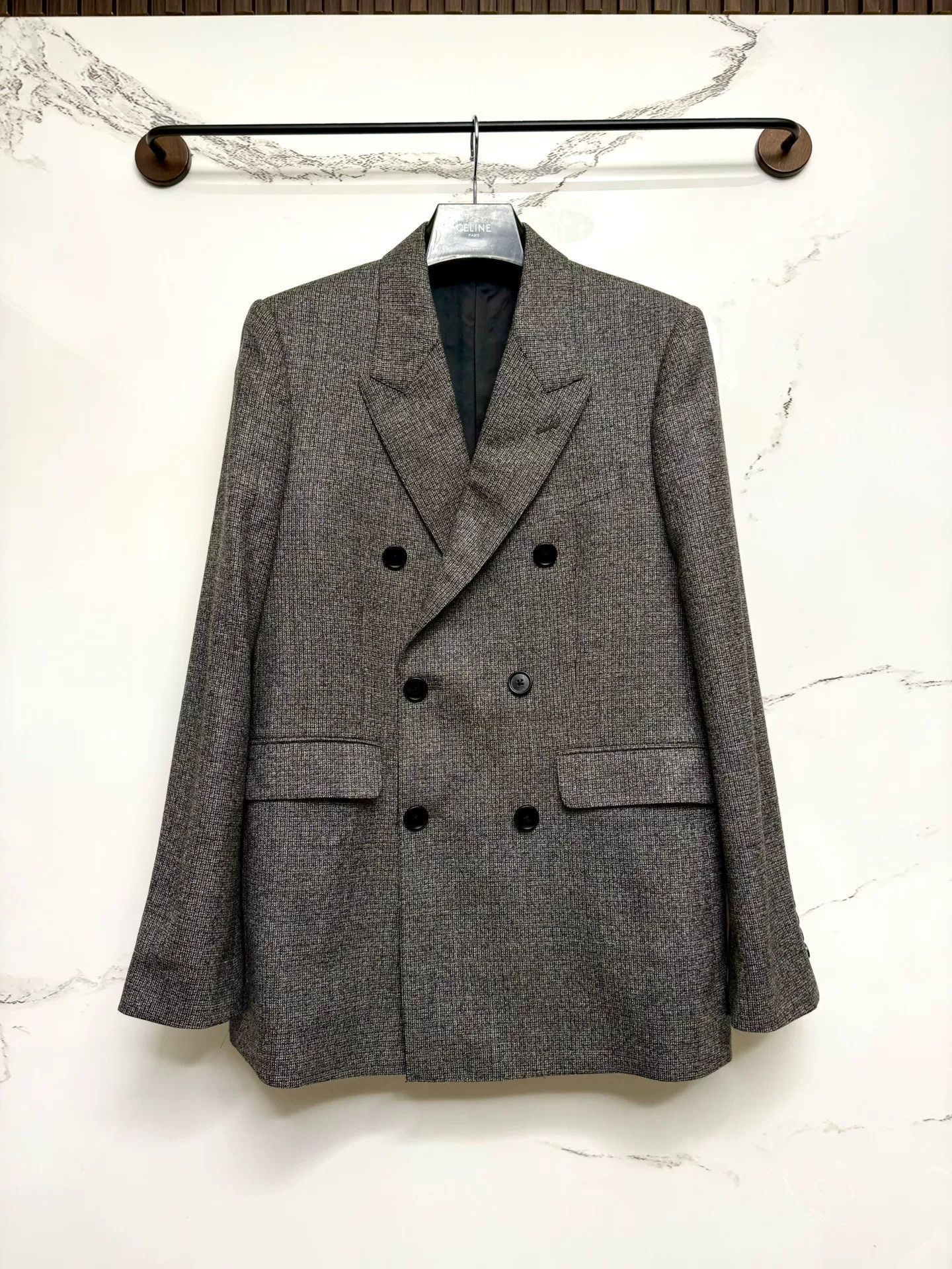 Celine celine gray double-breasted blazer jacket Size US M / EU 48-50 / 2 - 1 Thumbnail