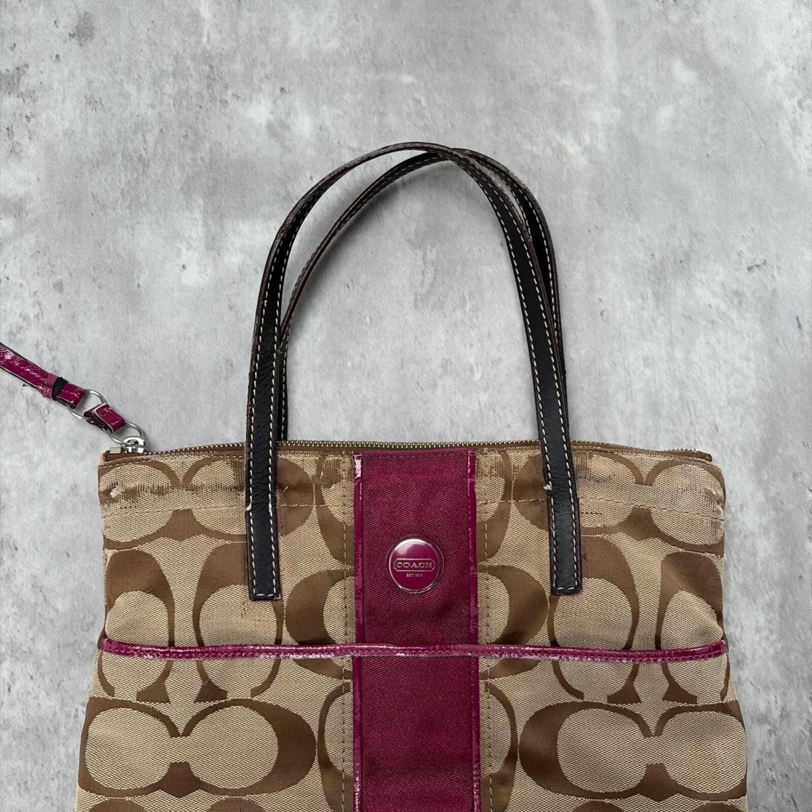 Coach Y2K Coach Signature Stripe Khaki Magenta Jacquard Tote Bag Size ONE SIZE - 3 Thumbnail
