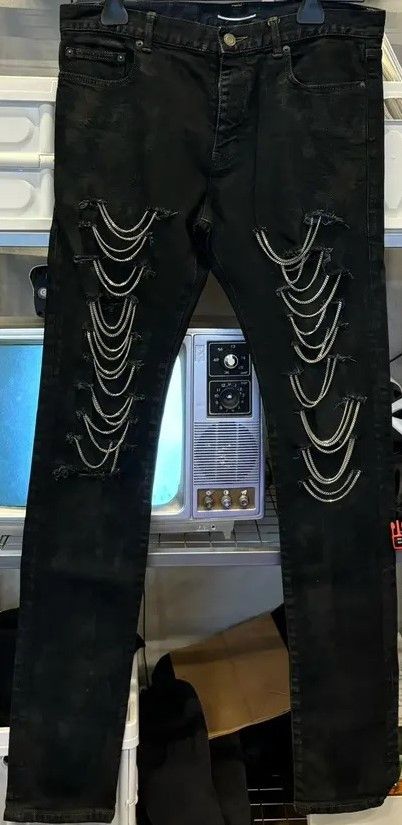 Saint Laurent Paris Saint Laurent Black chain jeans Size US 33 - 1 Thumbnail