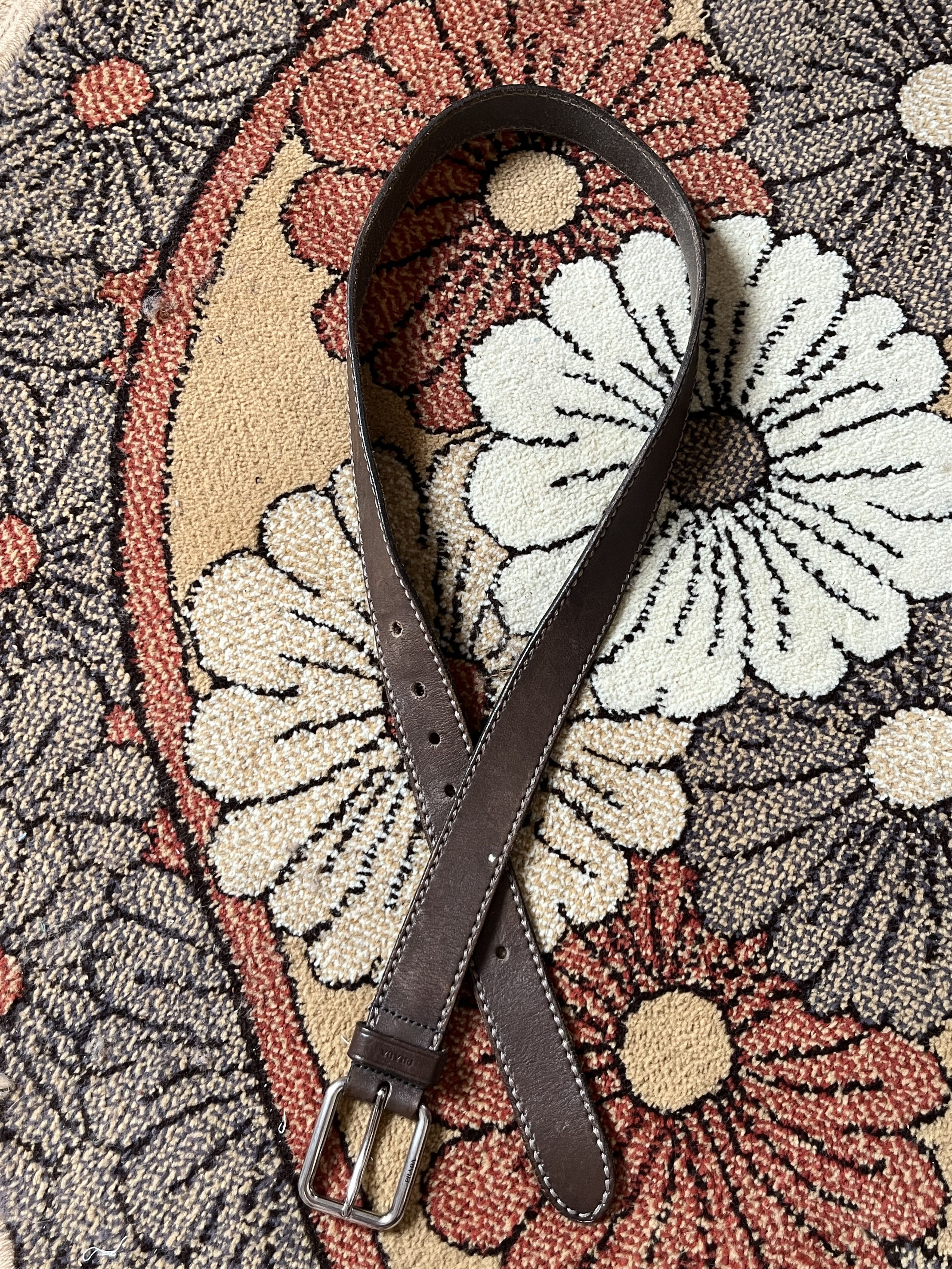 Designer × Prada Vintage Prada Real Leather Brown Belt Logo Size 40 - 2 Thumbnail