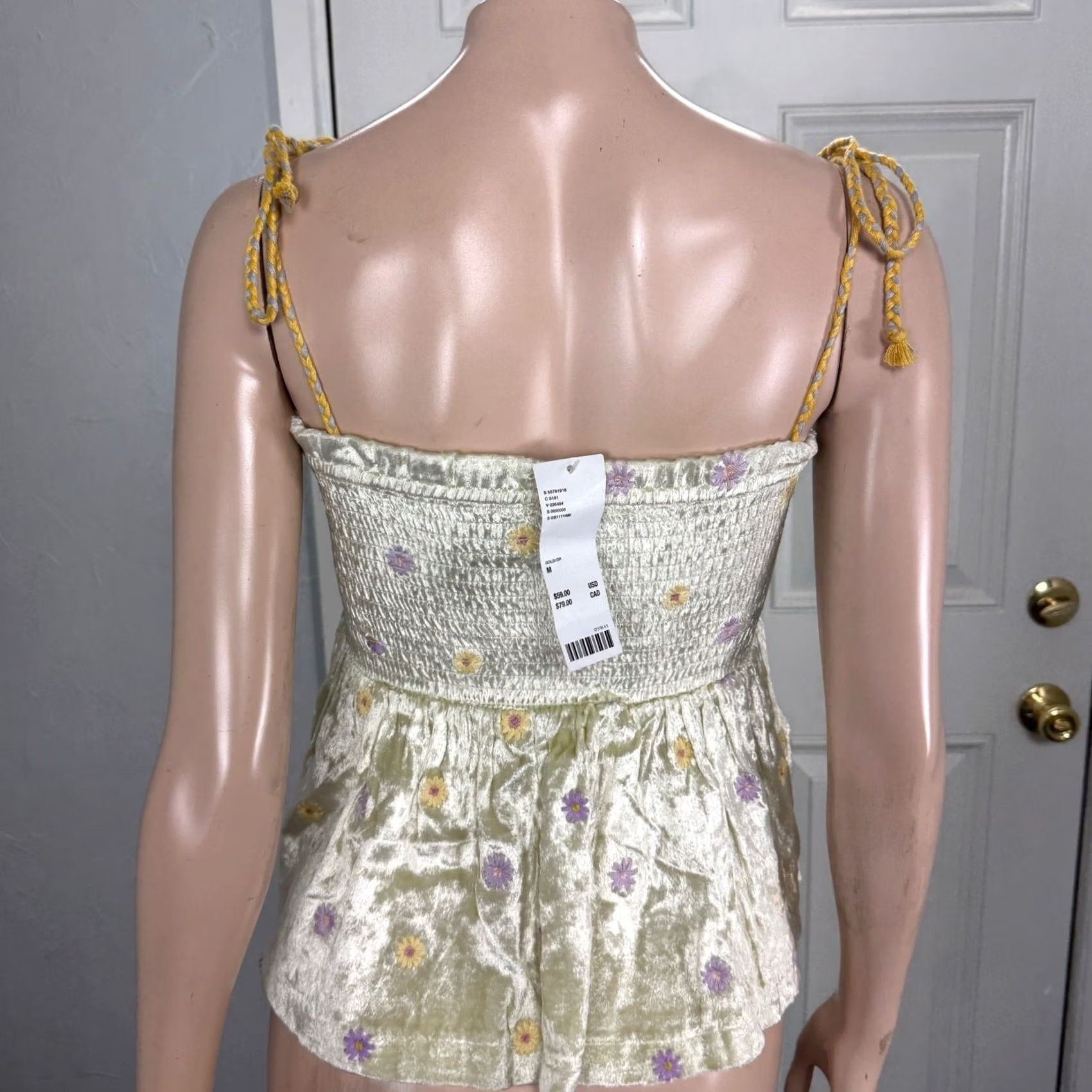 Vintage Kimchi Blue Floral Velvet Embroidered Smocked Tie Shirt M Women's Yellow Size M / US 6-8 / IT 42-44 - 3 Thumbnail