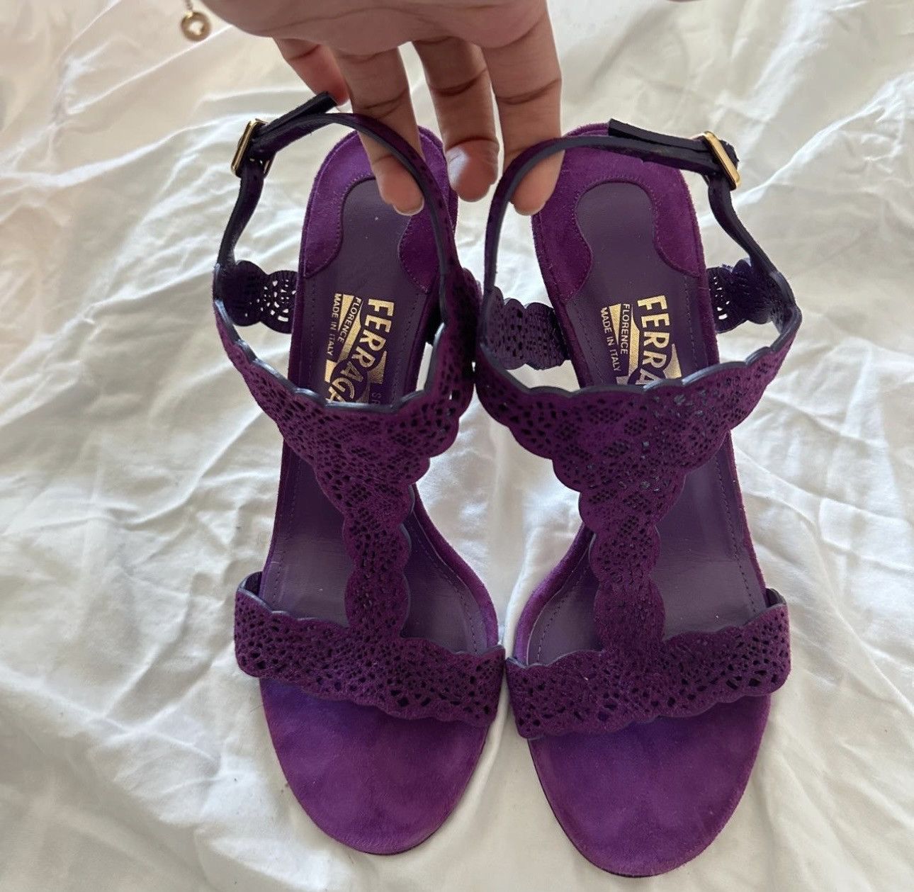 Salvatore Ferragamo Salvatore Ferragamo Purple Suede Heels Size US 7.5 / IT 37.5 - 1 Thumbnail
