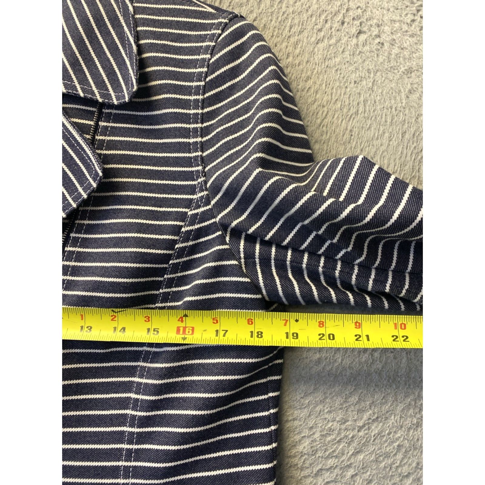 Vintage Lafayette 148 New York Jacket - Women - 10 - Blue Striped Moto Blazer - Full Zip - Viscose Twill - Workwear/Casual - Designer Size L / US 10 / IT 46 - 5 Thumbnail