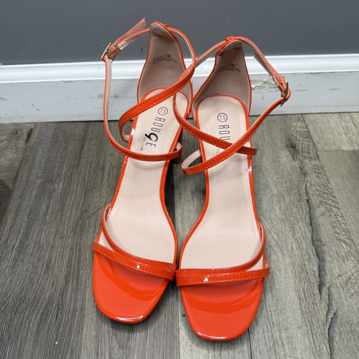 Rogue Rouge! Bright Orange Patent Strappy Ankle-Wrap Heels Size US 7.5 / IT 37.5 - 2 Thumbnail
