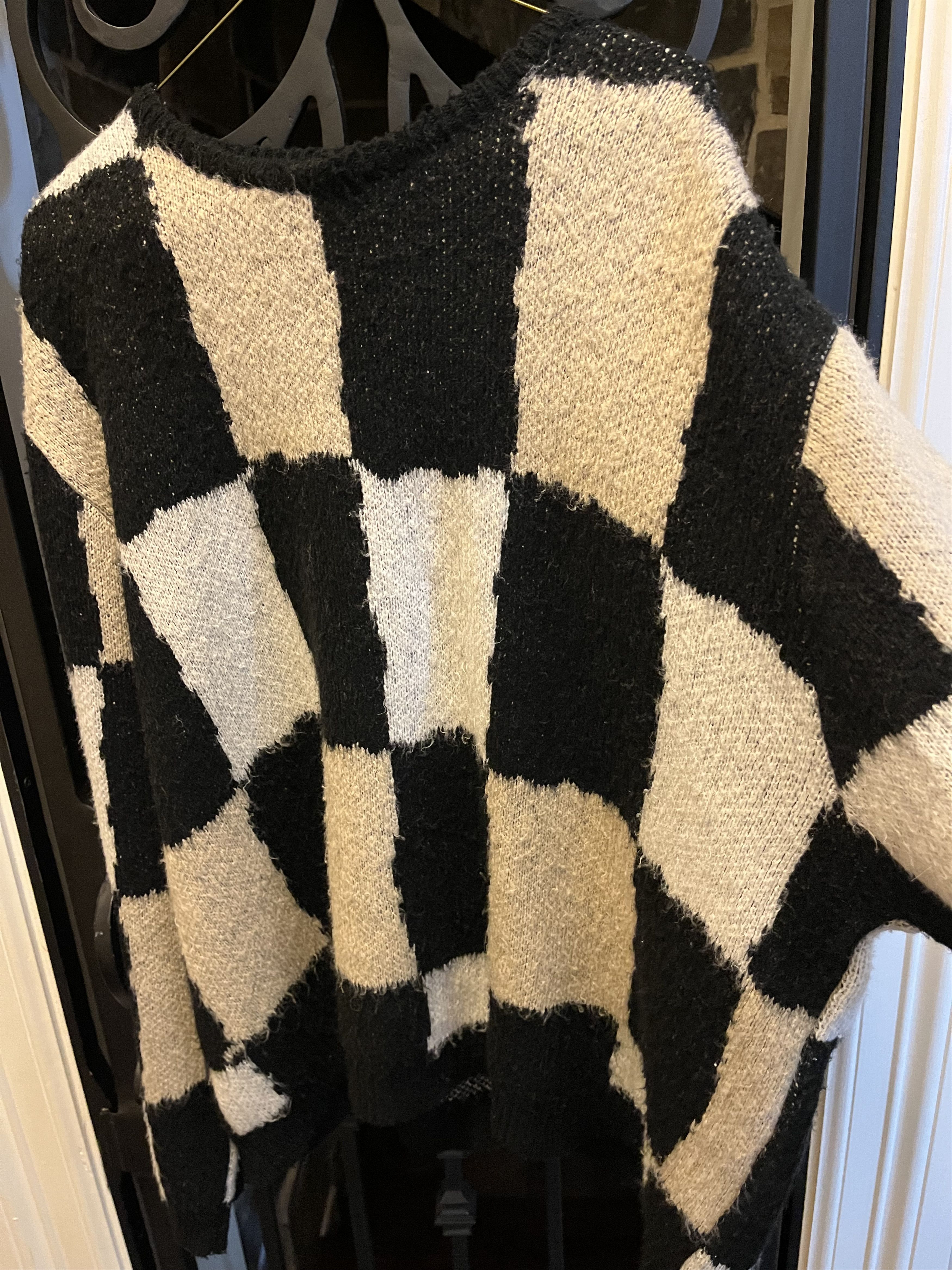 Other Vintage Checkered Knit Cardigan - Black & Cream Size US L / EU 52-54 / 3 - 5 Thumbnail