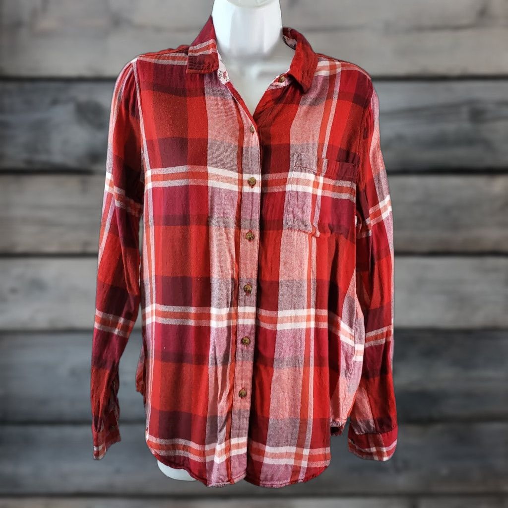 Lucky Brand Lucky Brand Button Front Shirt Womens Sz S Plaid Long Sleeve Red Cotton Blend Casual Size S / US 4 / IT 40 - 1 Thumbnail