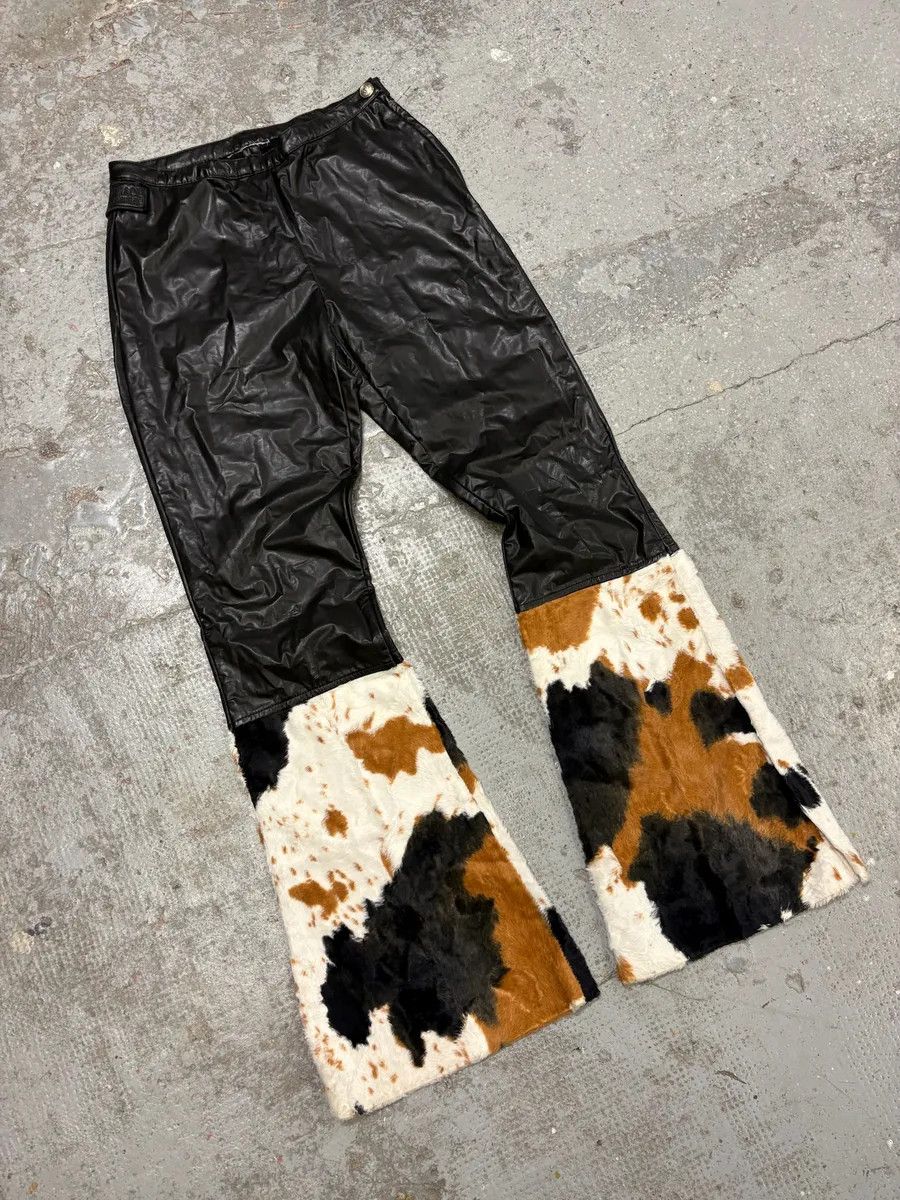 Versace 2000s Versace Black Leather Pony Hair Leg Opening Pants Size 25" / US 0 / IT 36 - 6 Thumbnail