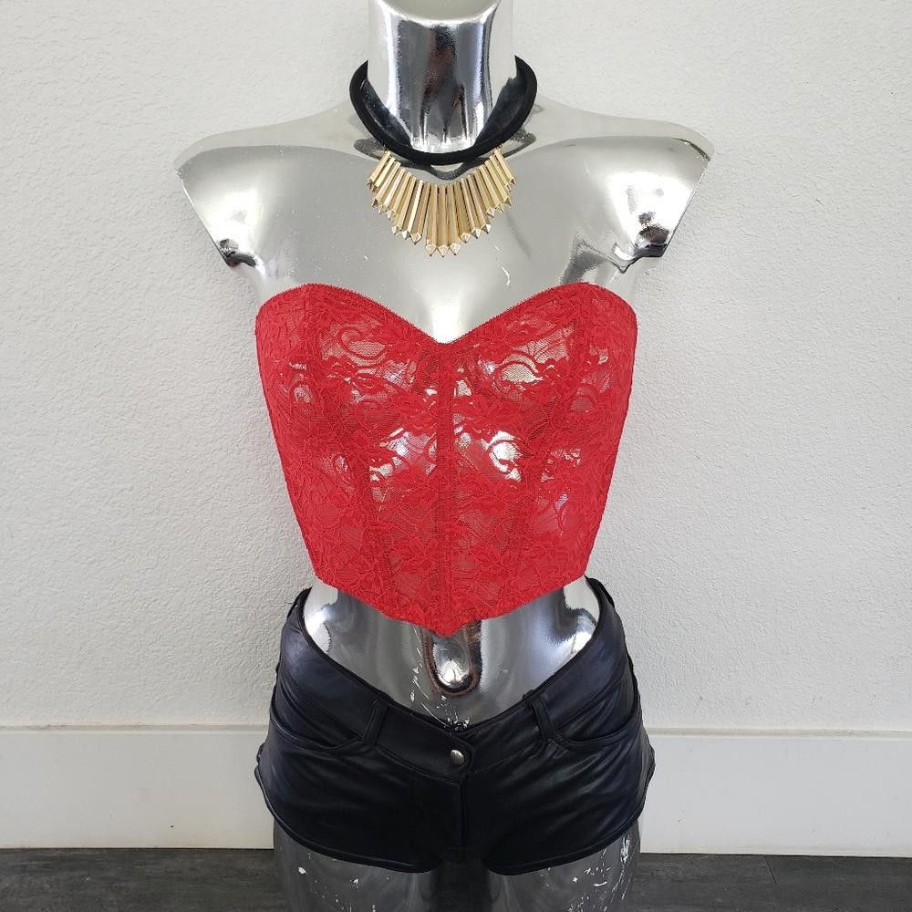 Designer Red Vintage Lily Of France Lace Bustier Corset Size ONE SIZE - 1 Thumbnail