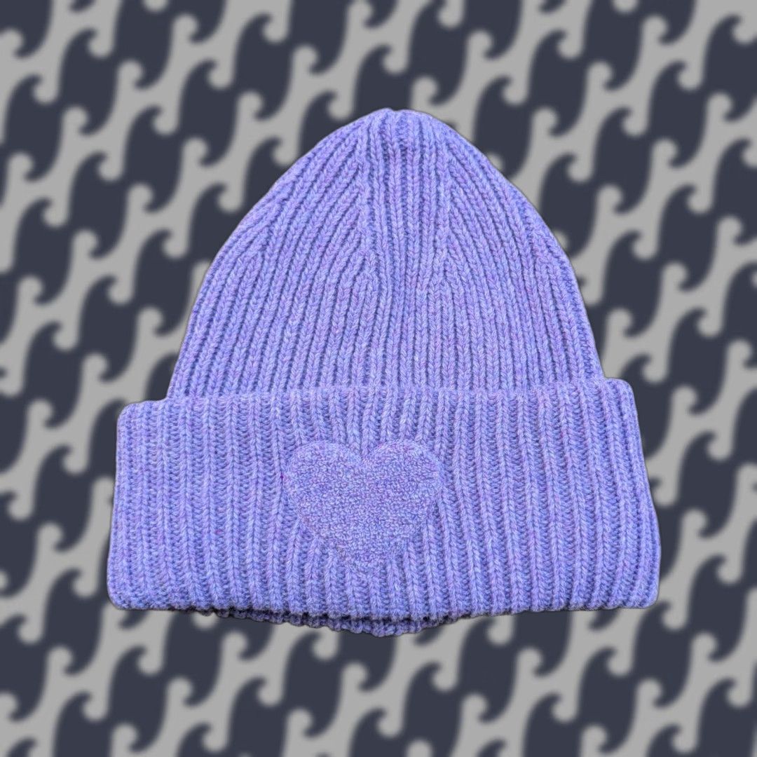 Vintage Zwillingsherz Womens Beanie Hat Cuffed Heart Ribbon Purple Knit Wool Blend Beanie Womens One Size Purple Knit Wool Blend Size ONE SIZE - 1 Thumbnail
