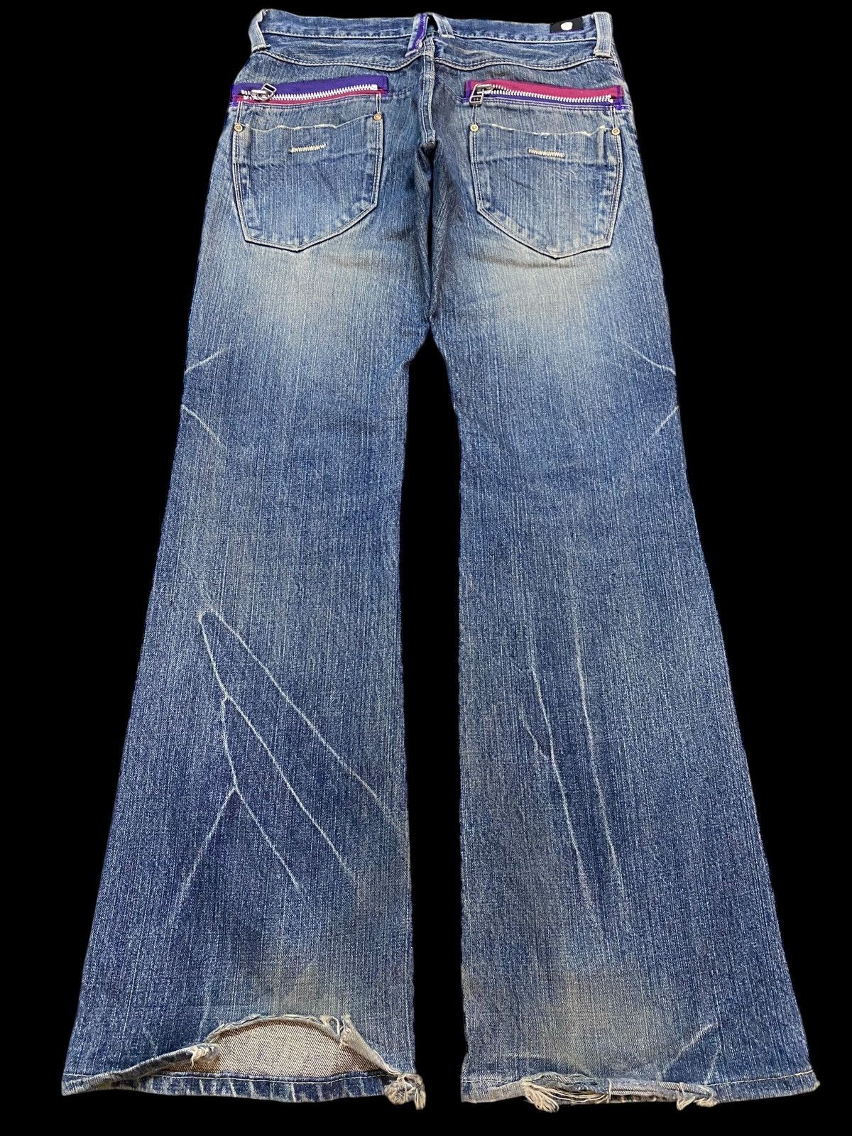 If Six Was Nine Blue Way Made in Nippon Mud Wash Distressed Flare Jeans Size US 30 / EU 46 - 2 Thumbnail