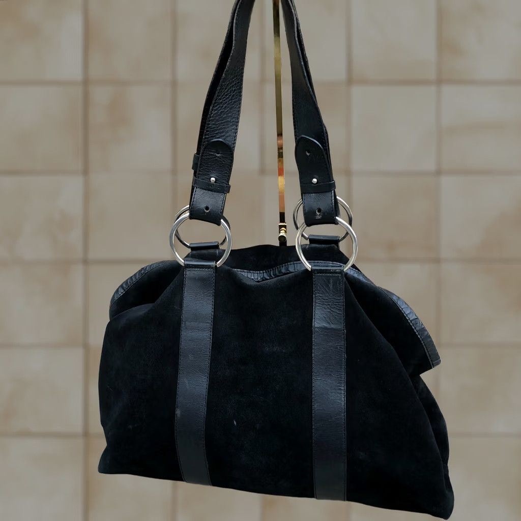 Vintage JANE AUGUST Designer Purse Shoulder Hand Bag Black Leather Suede Large Size ONE SIZE - 1 Thumbnail